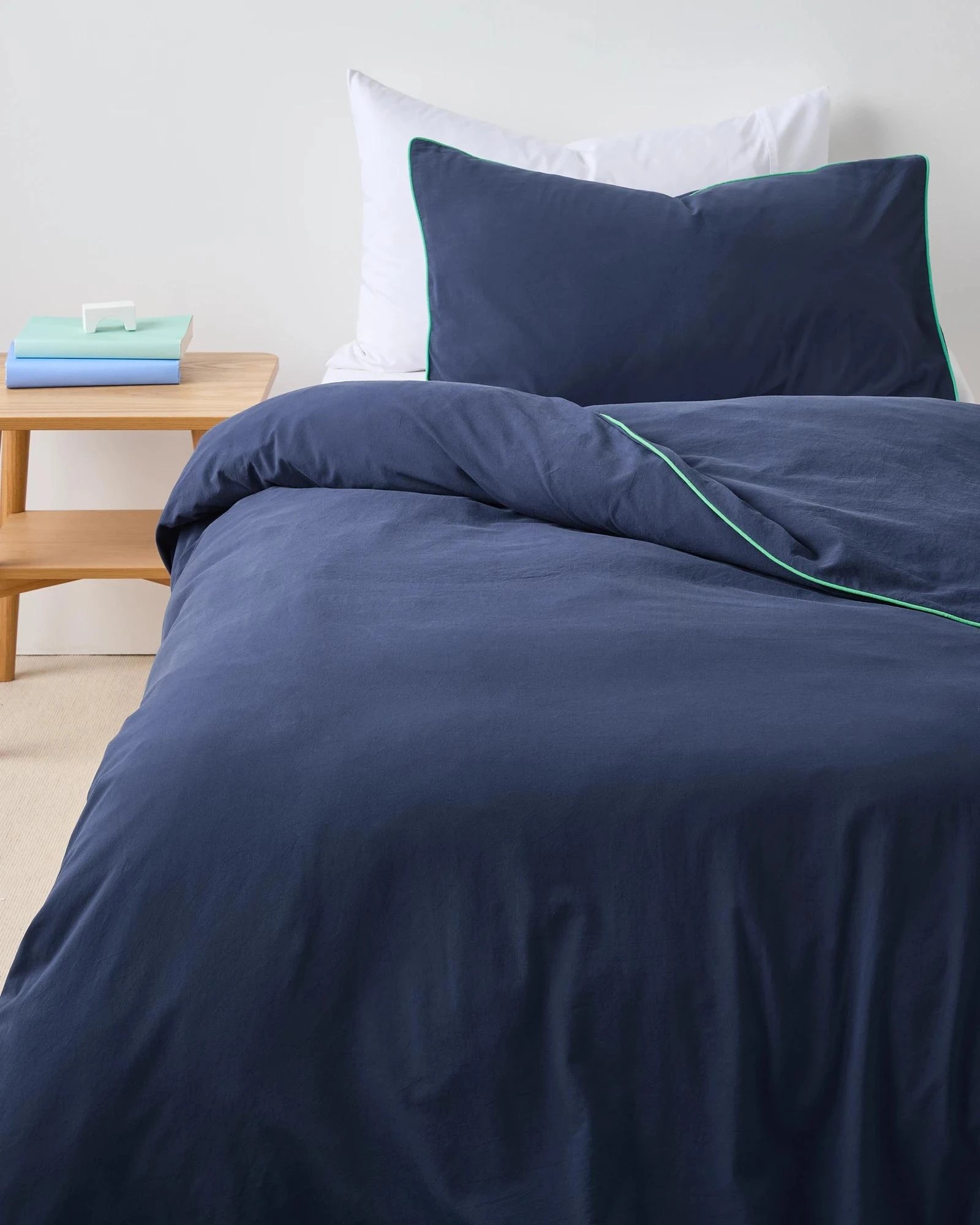 1 Arlo Kids Stonewash with Edge Piping Cotton Quilt Cover Set - Single Bed - Blue, 1 of 3