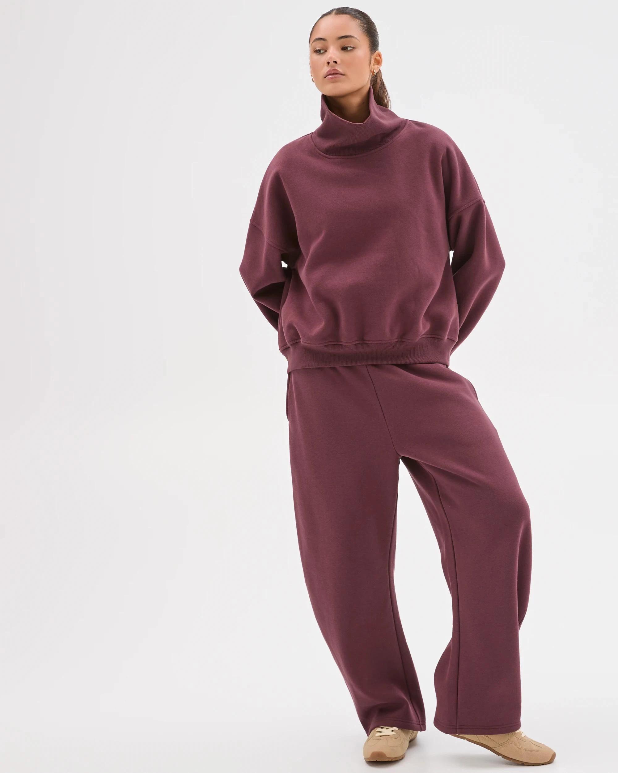 2 Lily Loves Australian Cotton Blend High Neck Fleece Jumper BURGUNDY ROUGE, 2 of 7