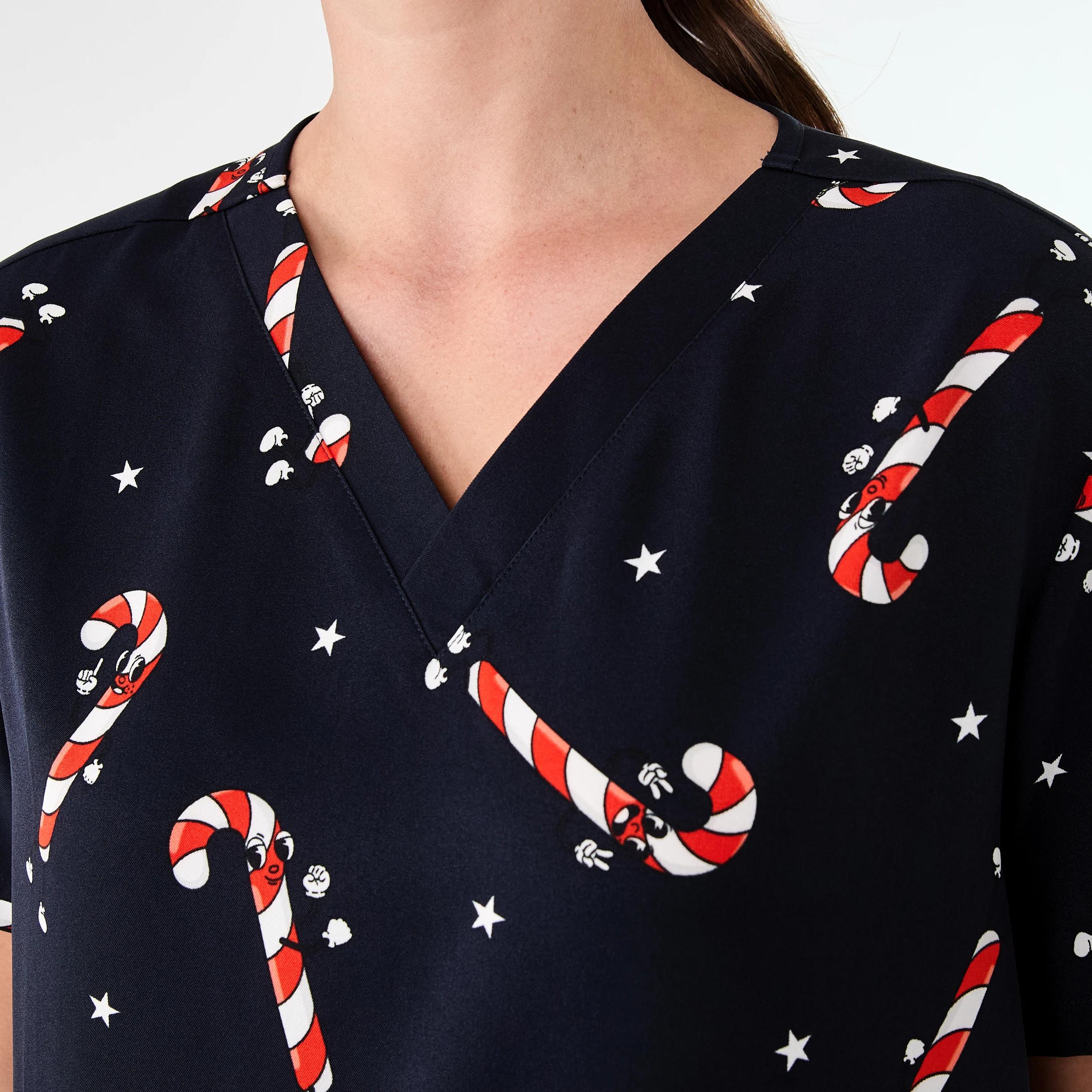 5 Workwear Short Sleeve Christmas Scrub Top DANCING CANDY CANES, 5 of 8