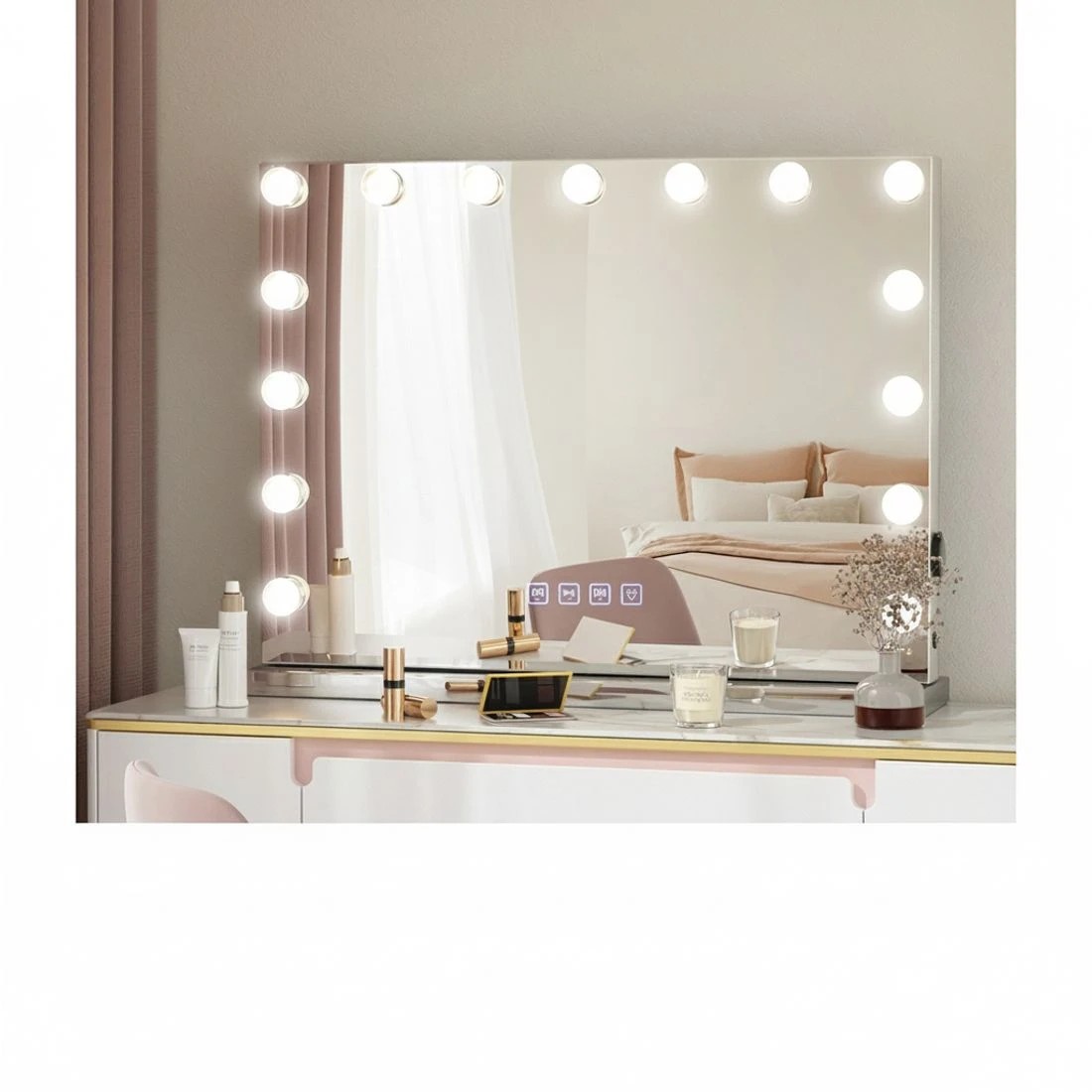 4 Embellir tooth Makeup Mirror 58x46cm Hollywood Vanity with LED Light Wall - Silver, 4 of 6