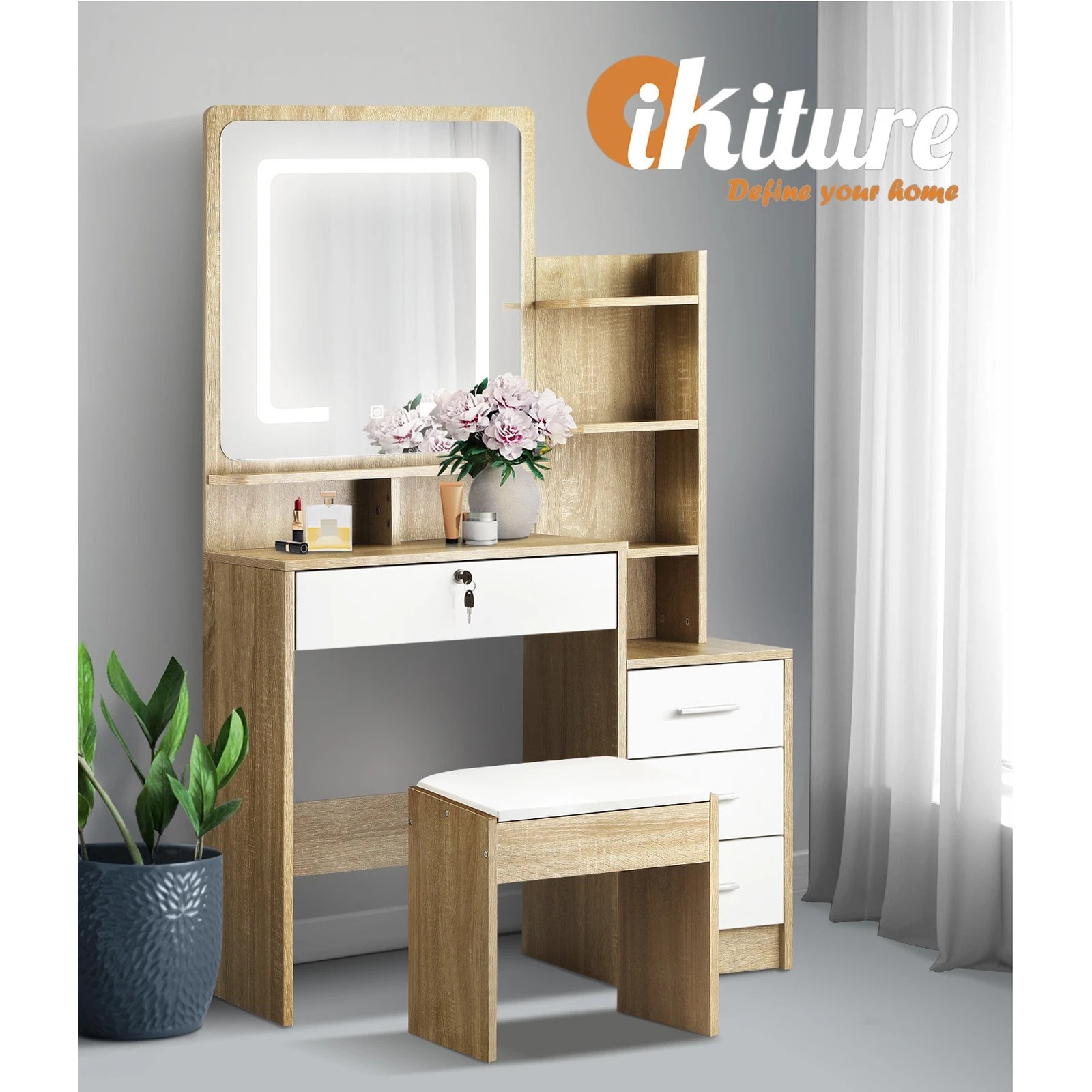 6 Oikiture Dressing Table Stool Set Makeup Mirror Led Light Cabinet
 - Multi, 6 of 9