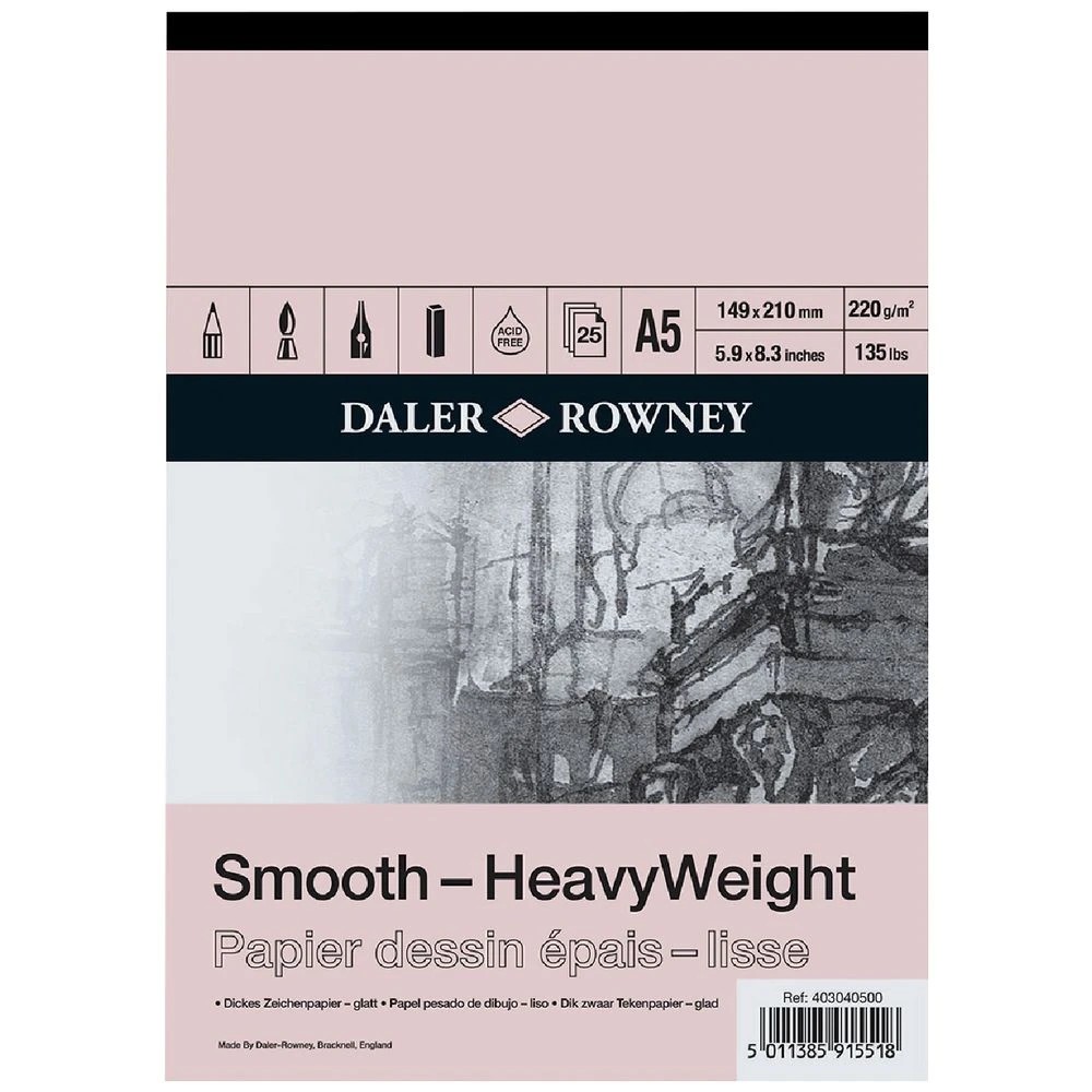 1 Daler-Rowney Smooth Heavyweight Cartridge Pad 220gsm A5, 1 of 1