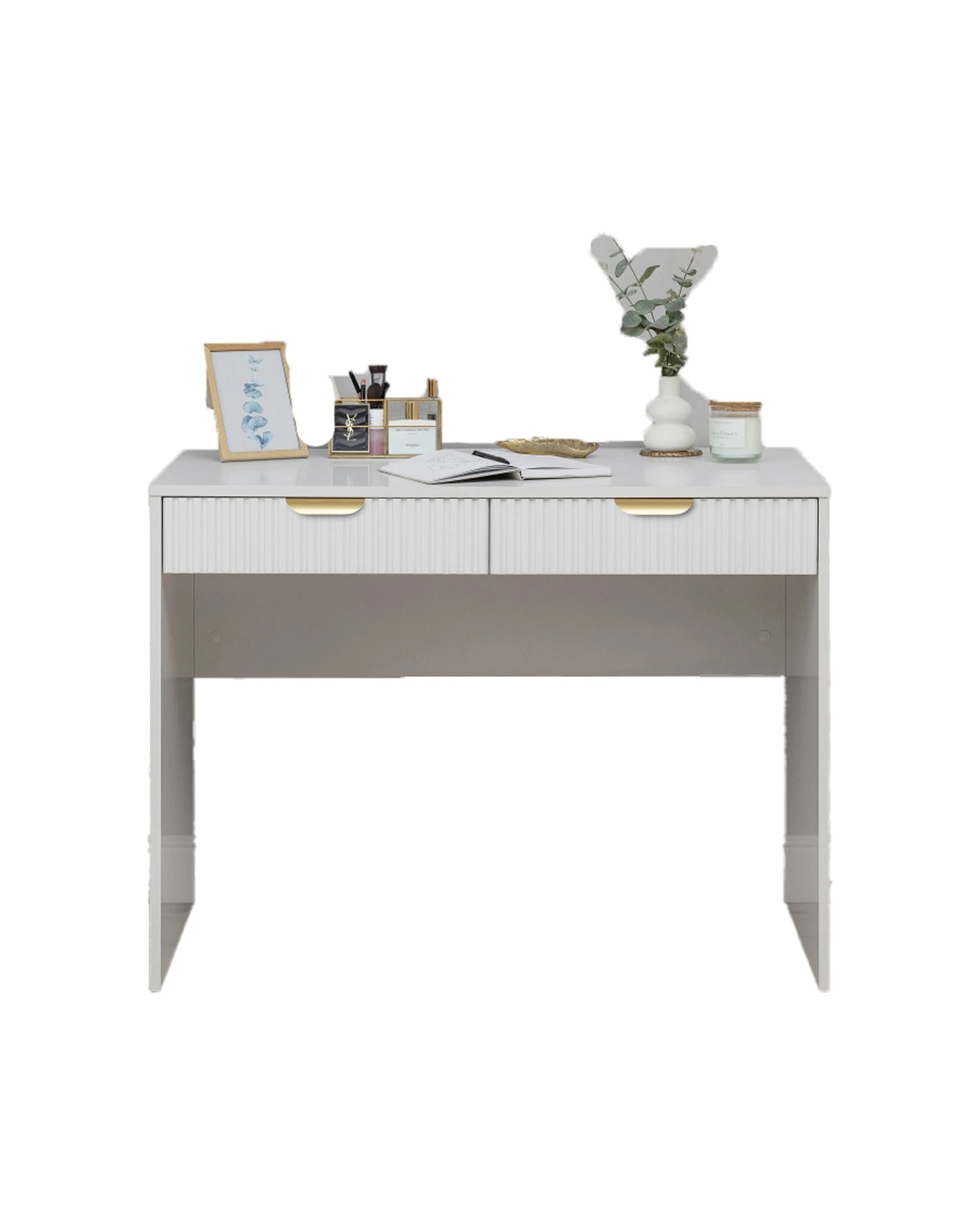1 European Cabinetry Odessa Fluted Front Furniture Desk Brass Pull Handle - White, 1 of 3