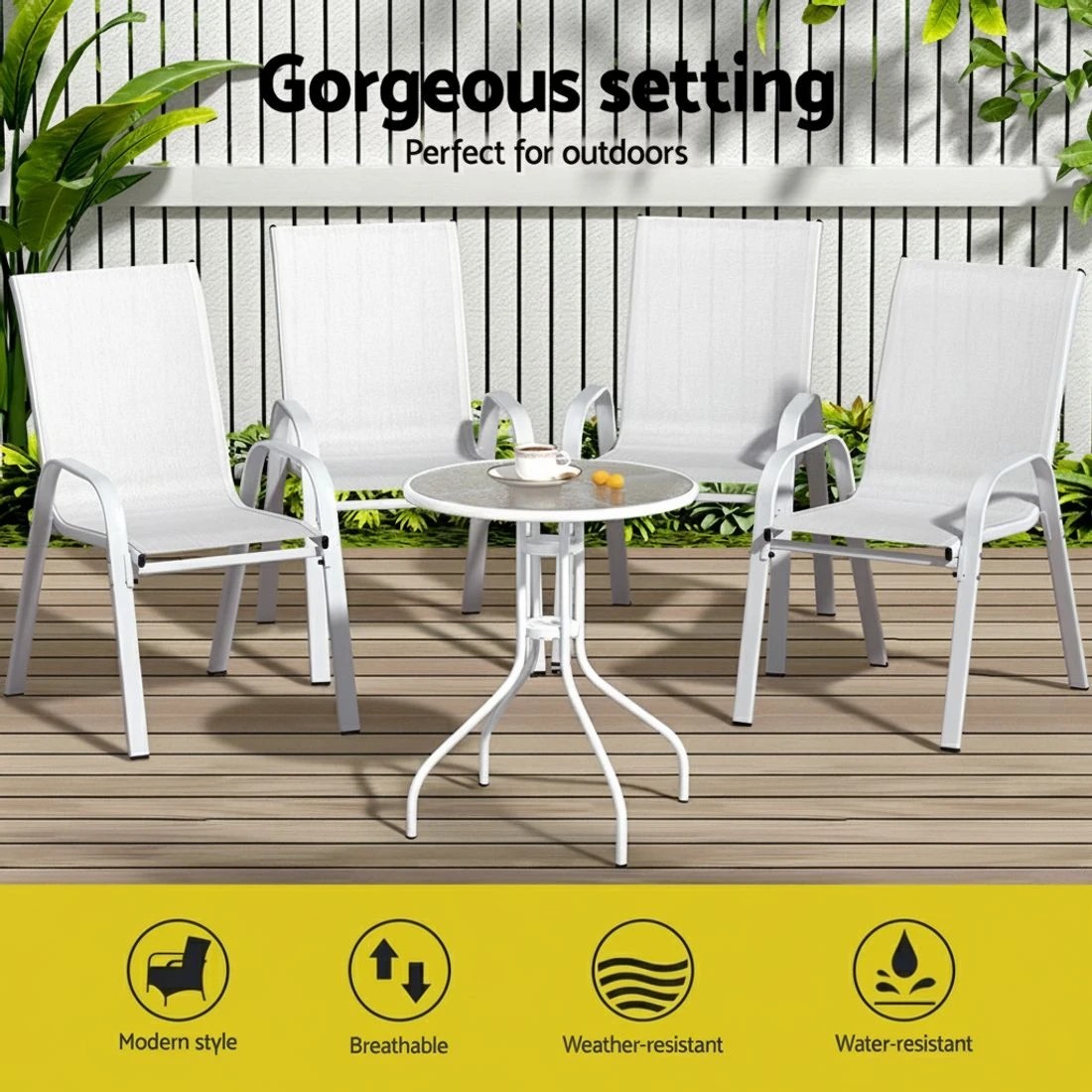 3 Gardeon 6PC Outdoor Dining Chairs Stackable Lounge Chair Patio Furniture - White, 3 of 5