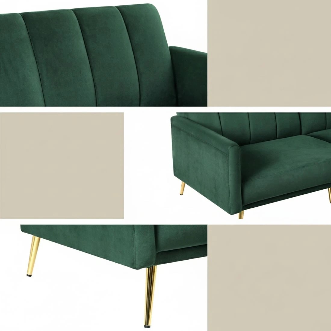 5 Artiss Sofa Bed 3 Seater Couch Convertible Lounge Adjustable Arm Recliner Velvet - Green, 5 of 7