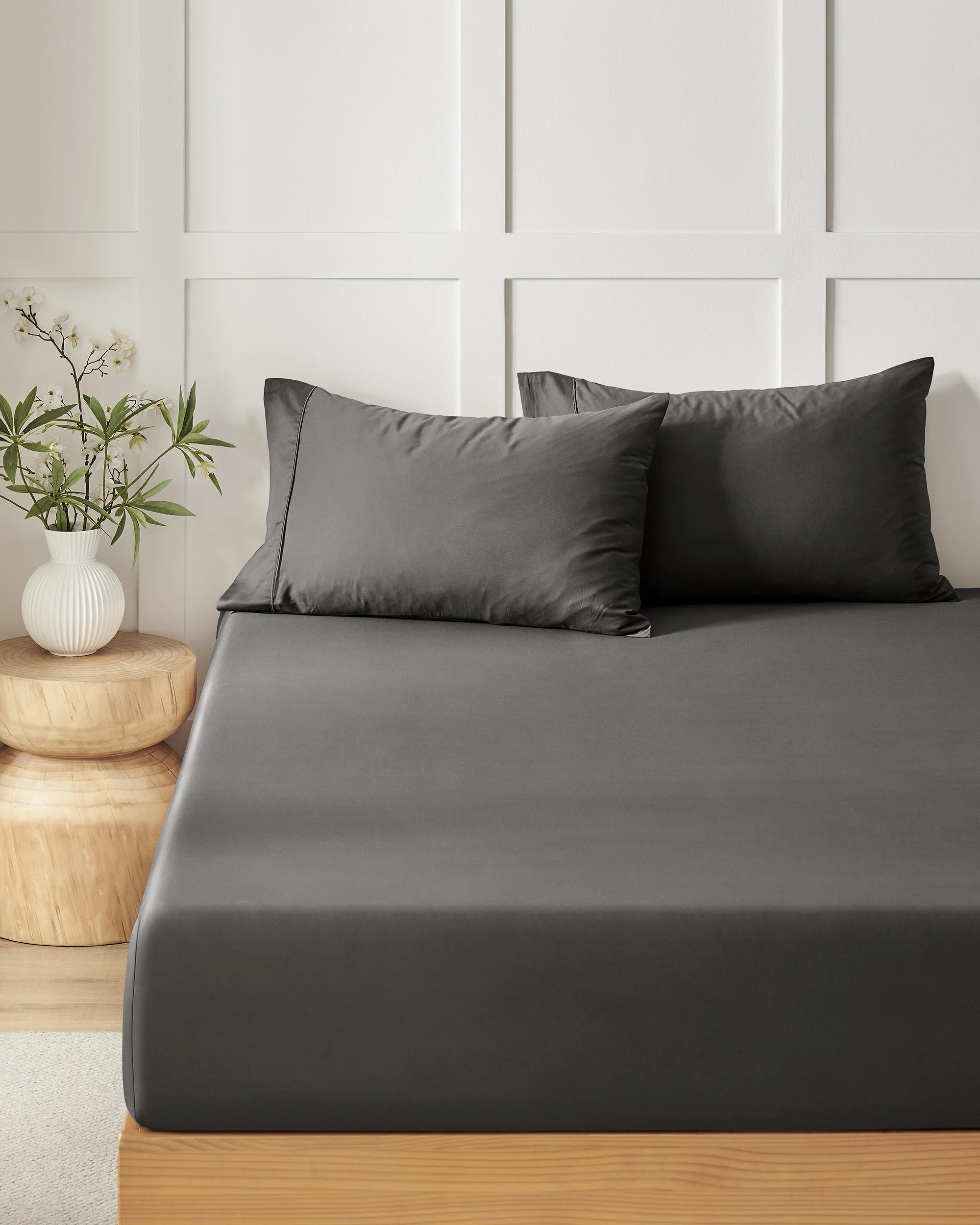 2 Dreamaker 400TC Premium Cotton Sateen Fitted Sheet Set - Single Bed - Charcoal, 2 of 7