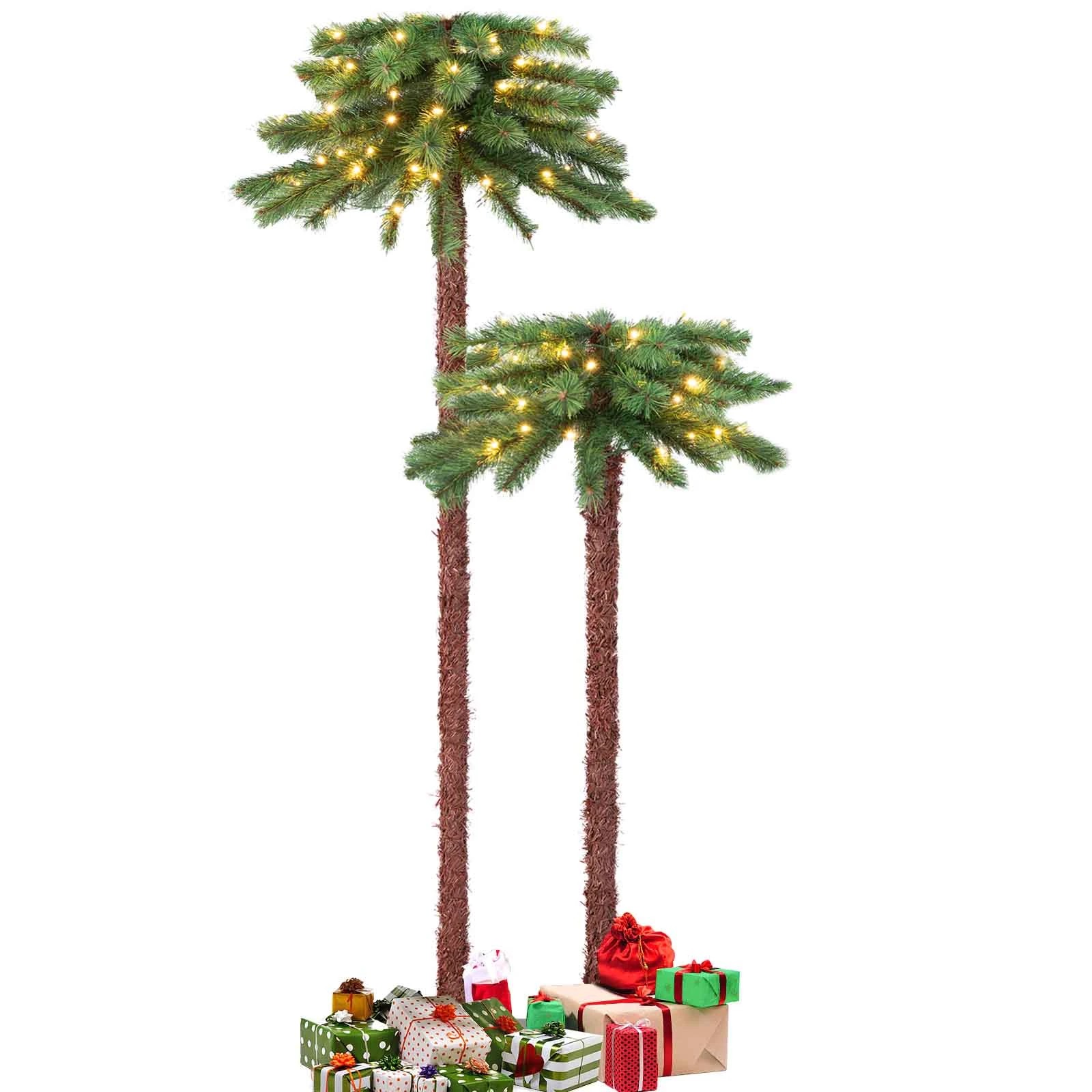 3 Costway 1.5+1m Artificial Palm Tree Set 100 LED Pre-Lit Christmas Tree Holiday Decoration, 3 of 3