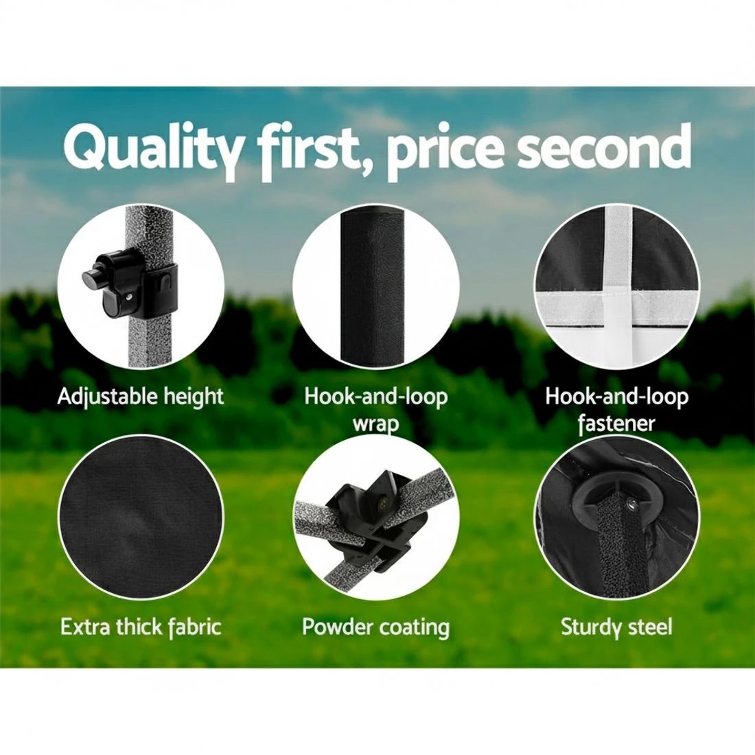 6 Instahut Gazebo Pop Up Marquee 3x3m Folding Tent Wedding Outdoor Camping Canopy Gazebos - Black, 6 of 8