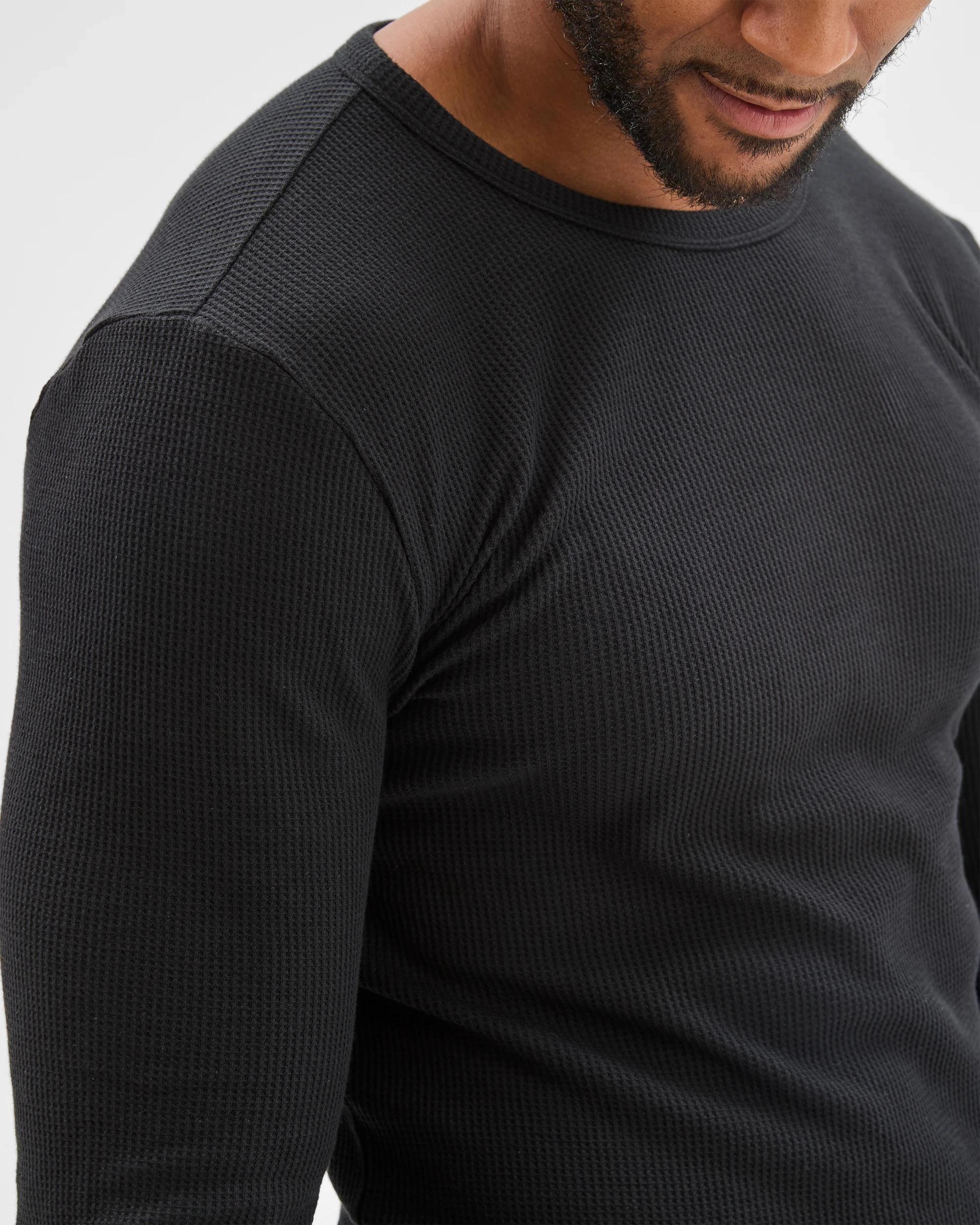 5 Maxx Australian Cotton Blend Long Sleeve Waffle Thermal Top BLACK, 5 of 6