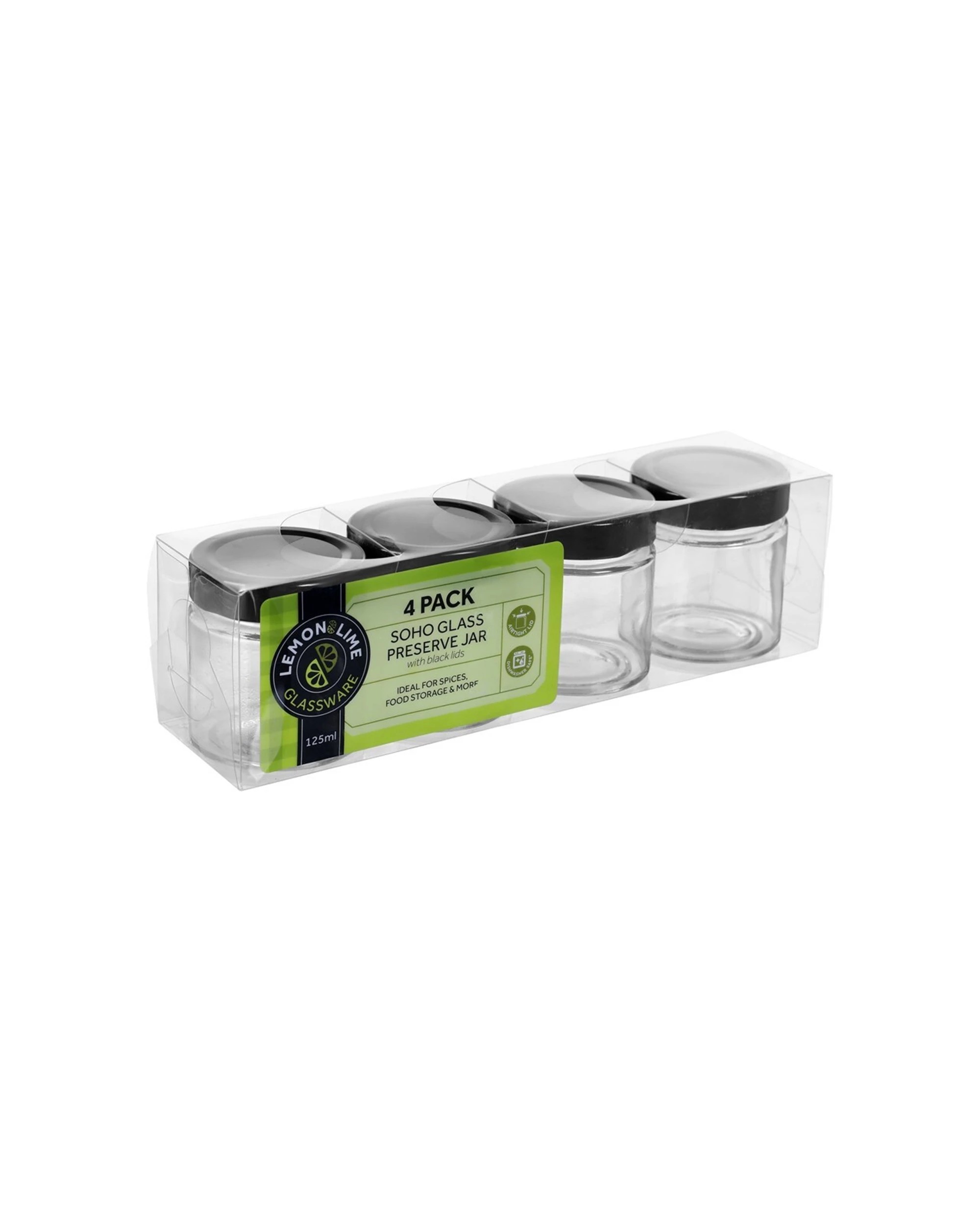 1 4pk Lemon & Lime Soho Glass Preserve Jar 125ml W/ Black Lid Storage Container
 - Black, 1 of 4
