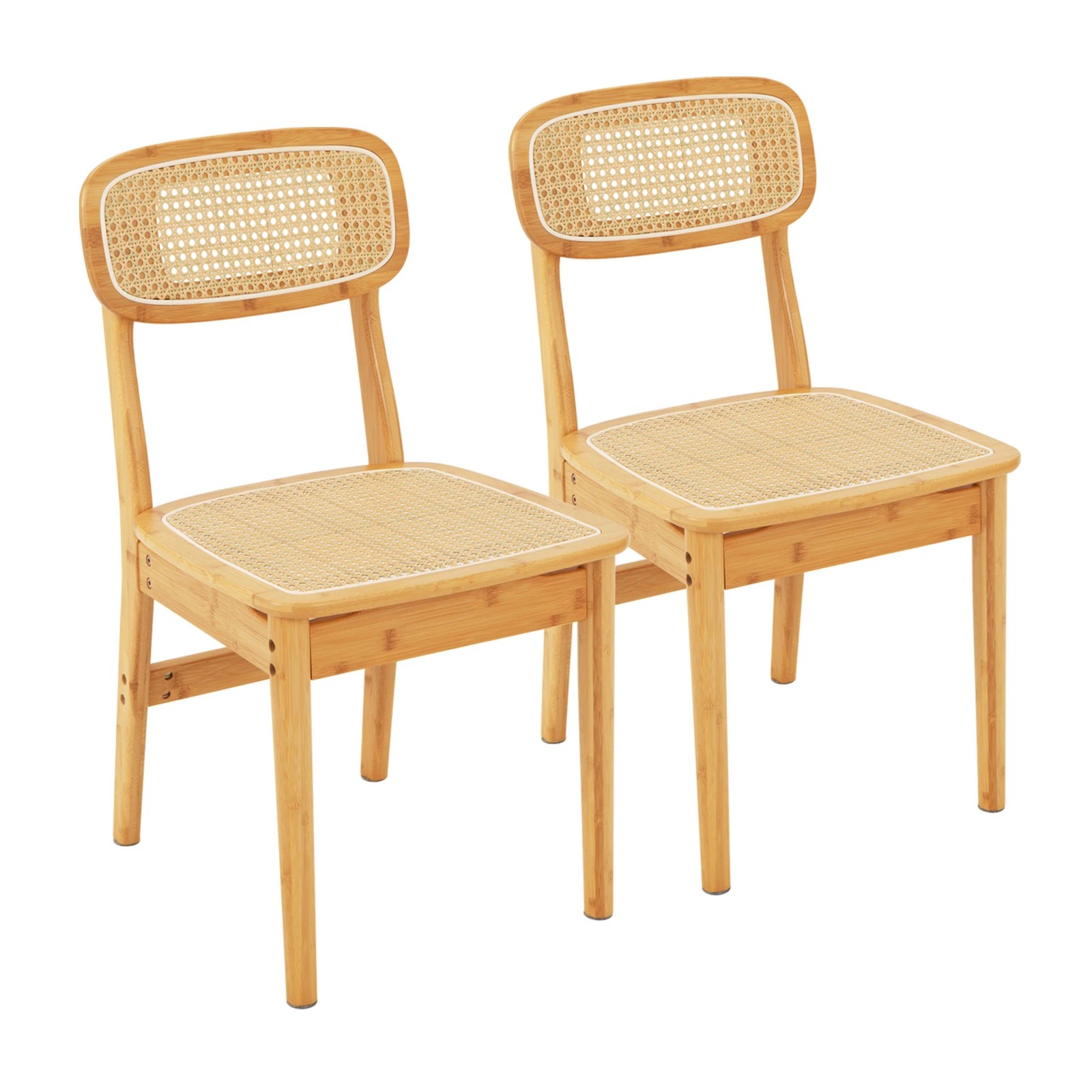 1 Costway 2x Rattan Dining Chairs Bamboo Dining Armless Chair Kitchen Table Seats - Natural, 1 of 1