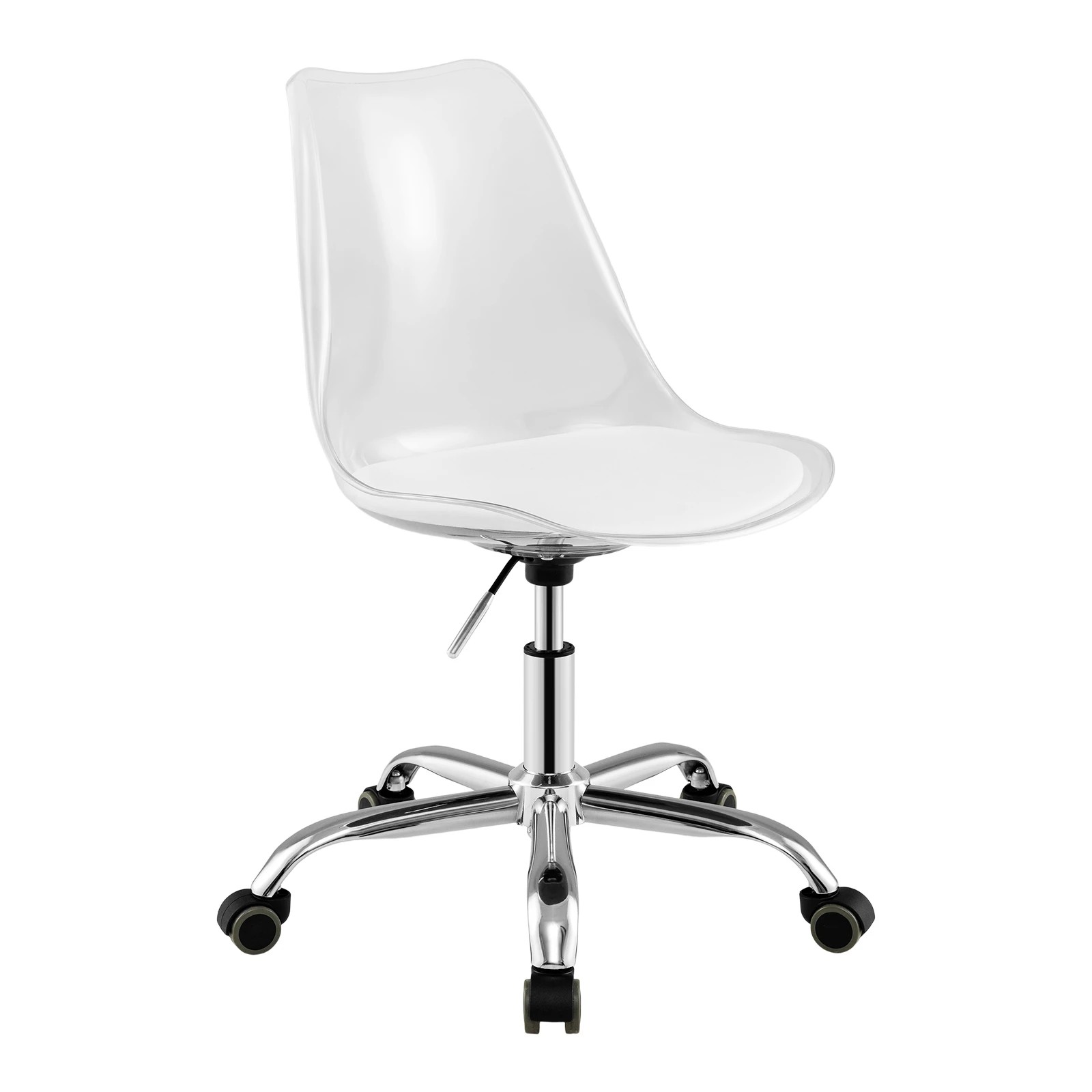 1 Costway Clear Desk Chair Mobile Home Office Chair Vanity Chair Adjustable Swivel Seat Stool, 1 of 4