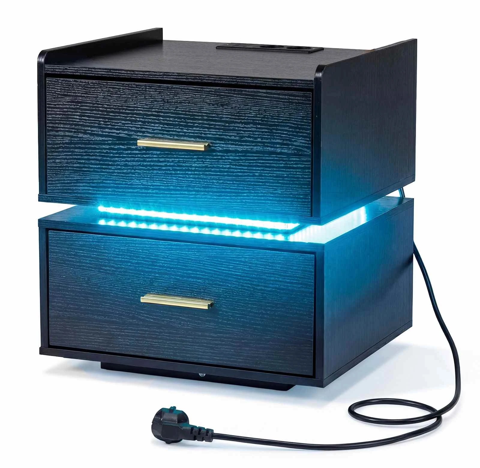 1 Costway LED Bedside Table w/Charging Station Modern Semi-floating Nightstand - Black, 1 of 5