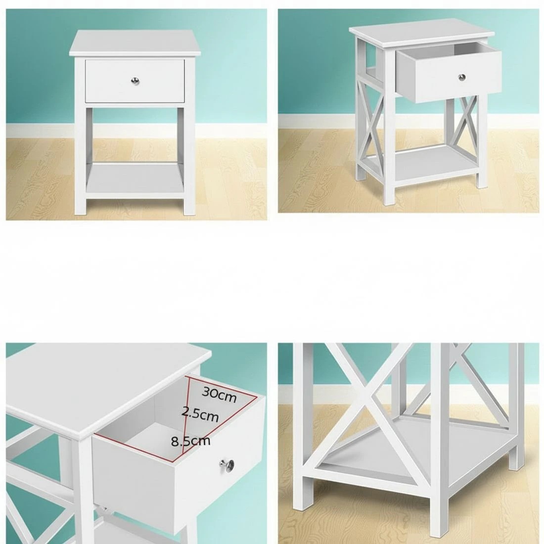 4 Artiss Bedside Table 1 Drawer with Shelf EMMA - White, 4 of 9