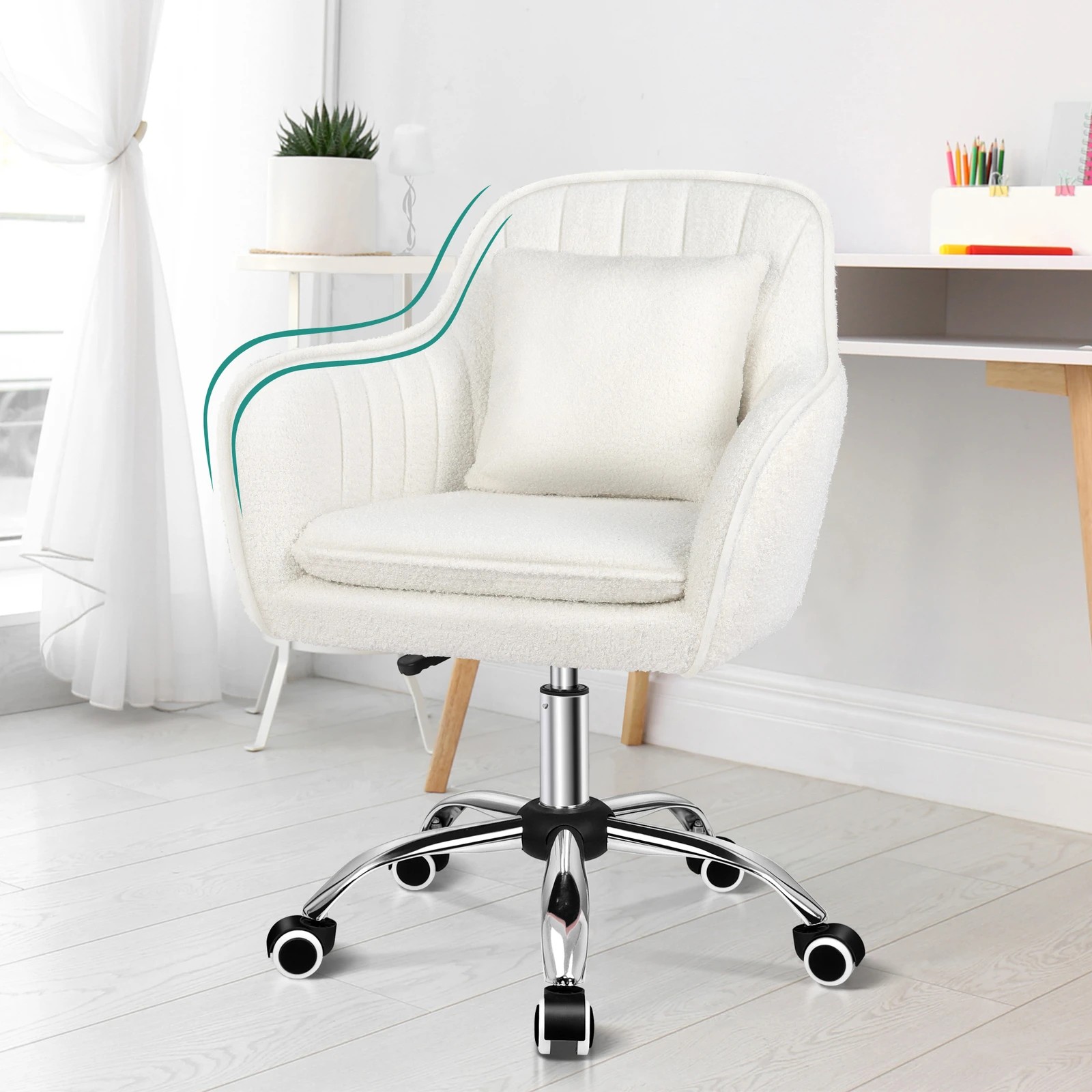 2 Alfordson Boucle Office Chair Computer Swivel Armchair Work Adult Kids - White, 2 of 10