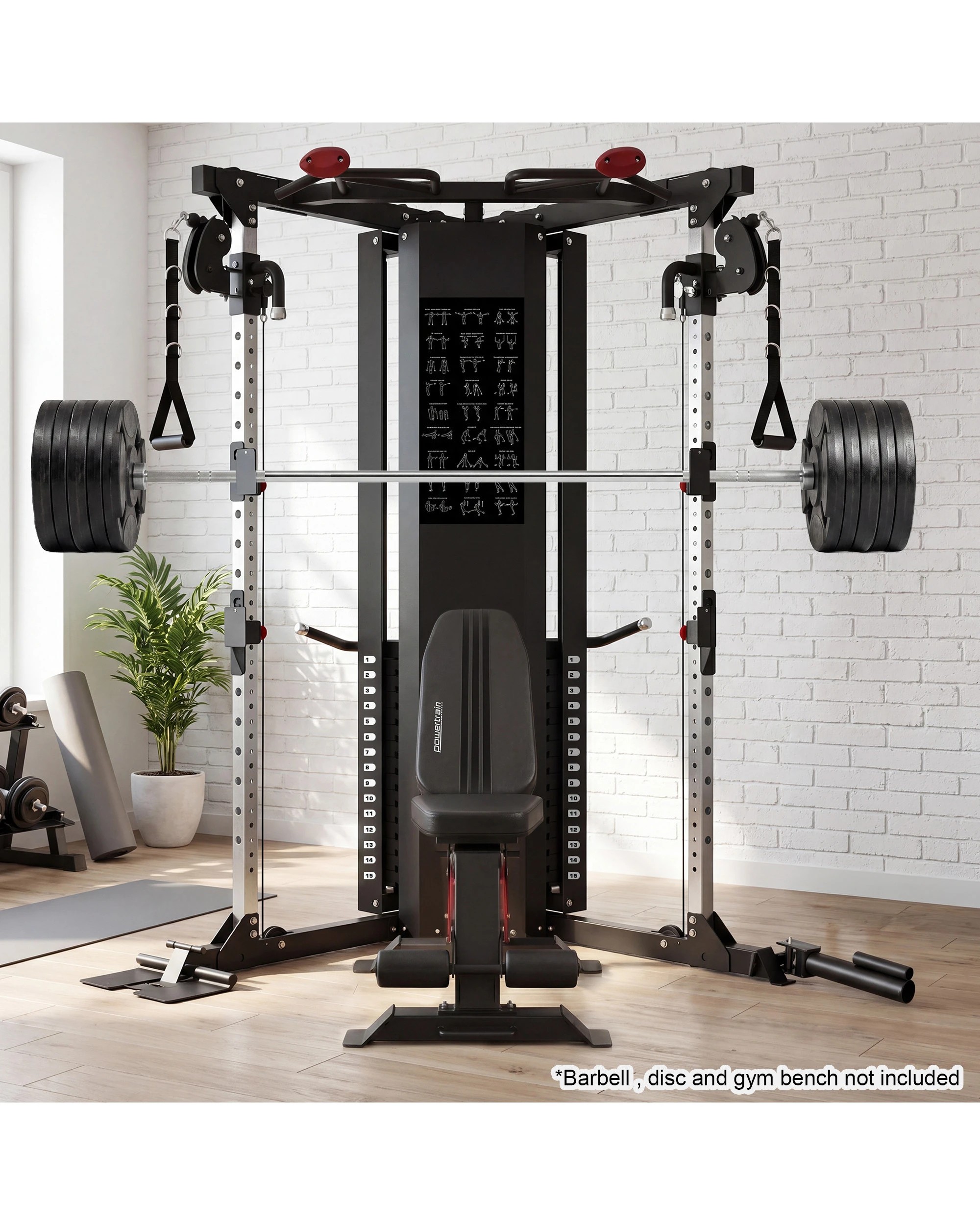 5 Powertrain Functional Trainer Power Rack - Dual 36kg Weight Stacks, V-Shaped Corner Frame - Black, 5 of 7