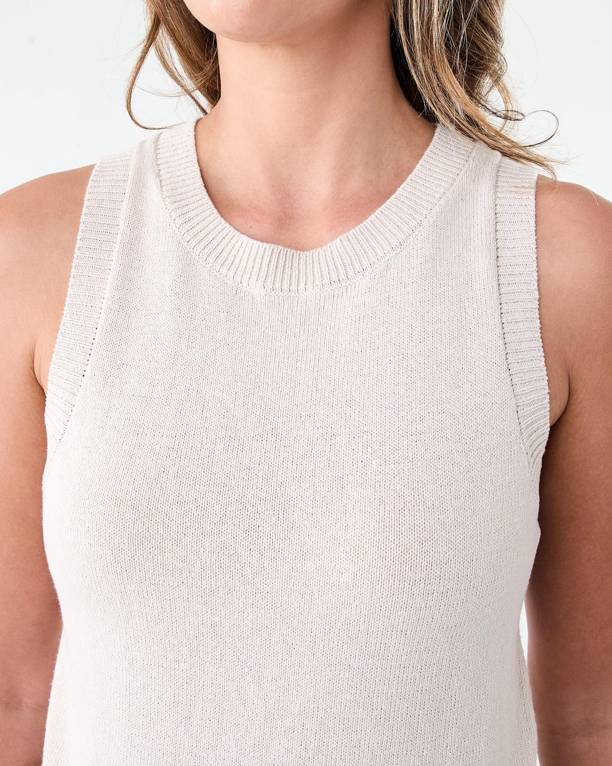 5 Sleeveless Cotton Blend Knit Top Nat Beige, 5 of 6