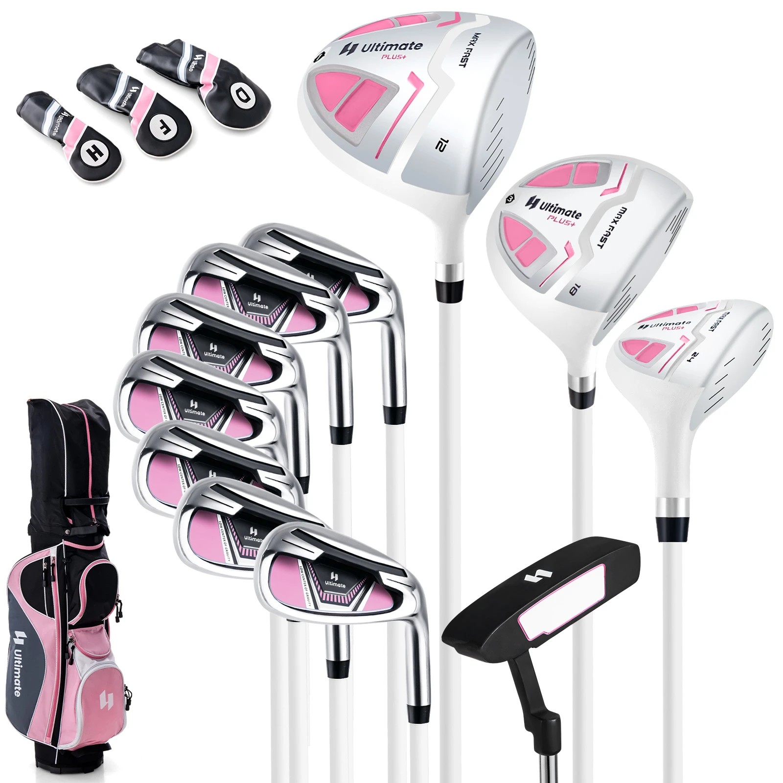 1 Costway Women's Complete Golf Club Set, Golf Club Package Set Right Handed w/Stand Bag - Pink, 1 of 2