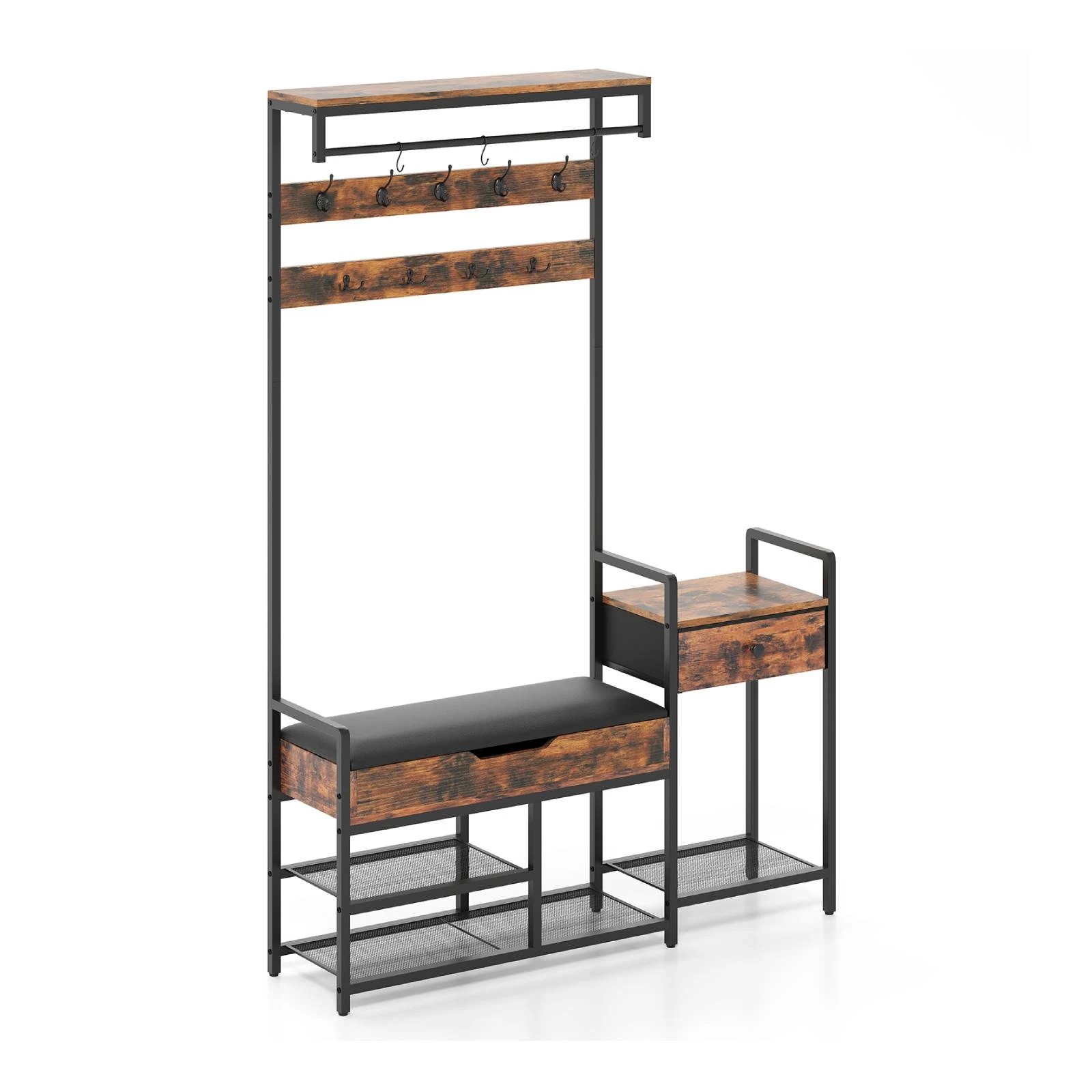 1 Costway Clothes Rack Coat Stand Garment Rack w/Shoe Storage Bench Hall Tree 180cm, 1 of 10