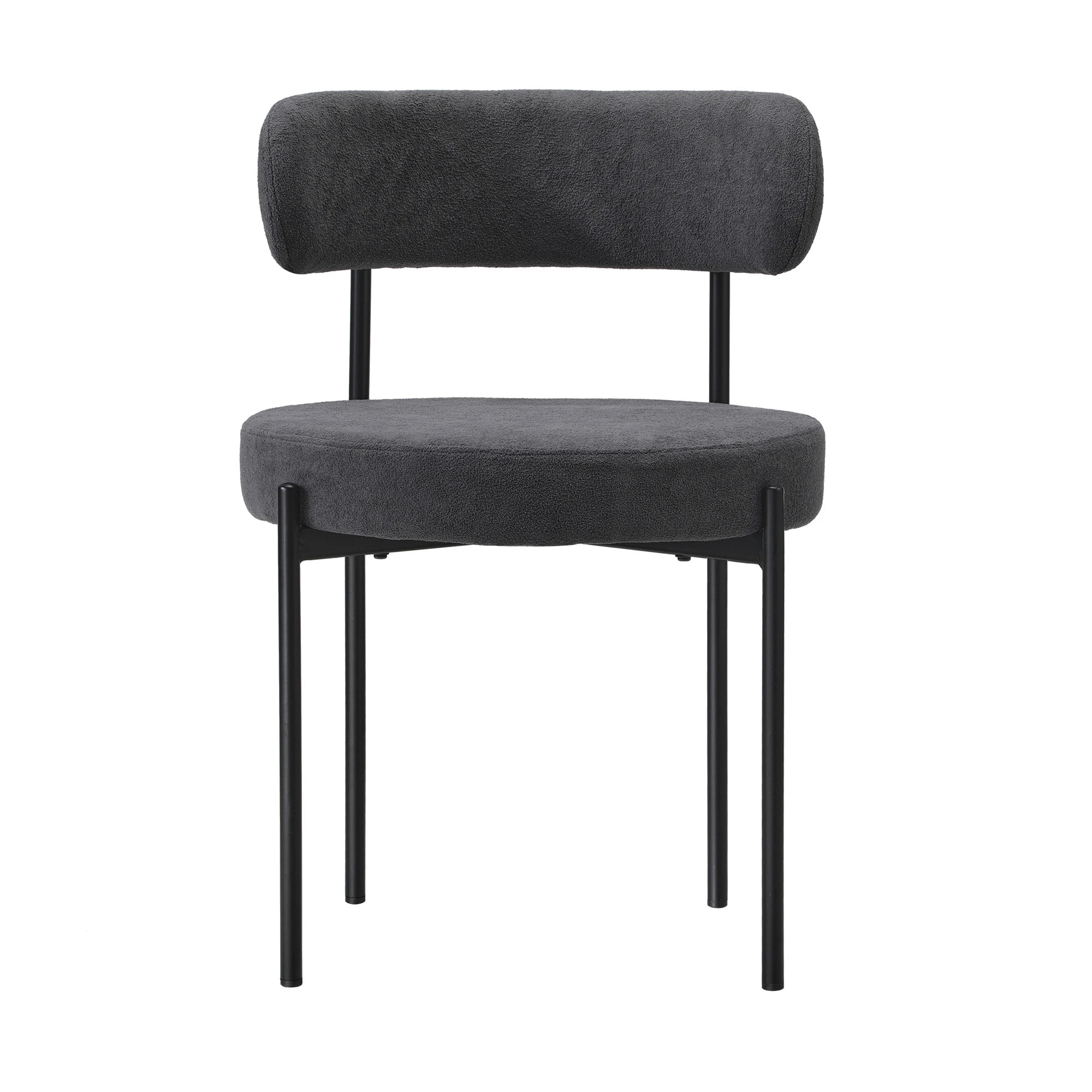 5 Oikiture 4x Dining Chair Round Boucle Kitchen Lounge Seats Backrest Dark - Grey, 5 of 9