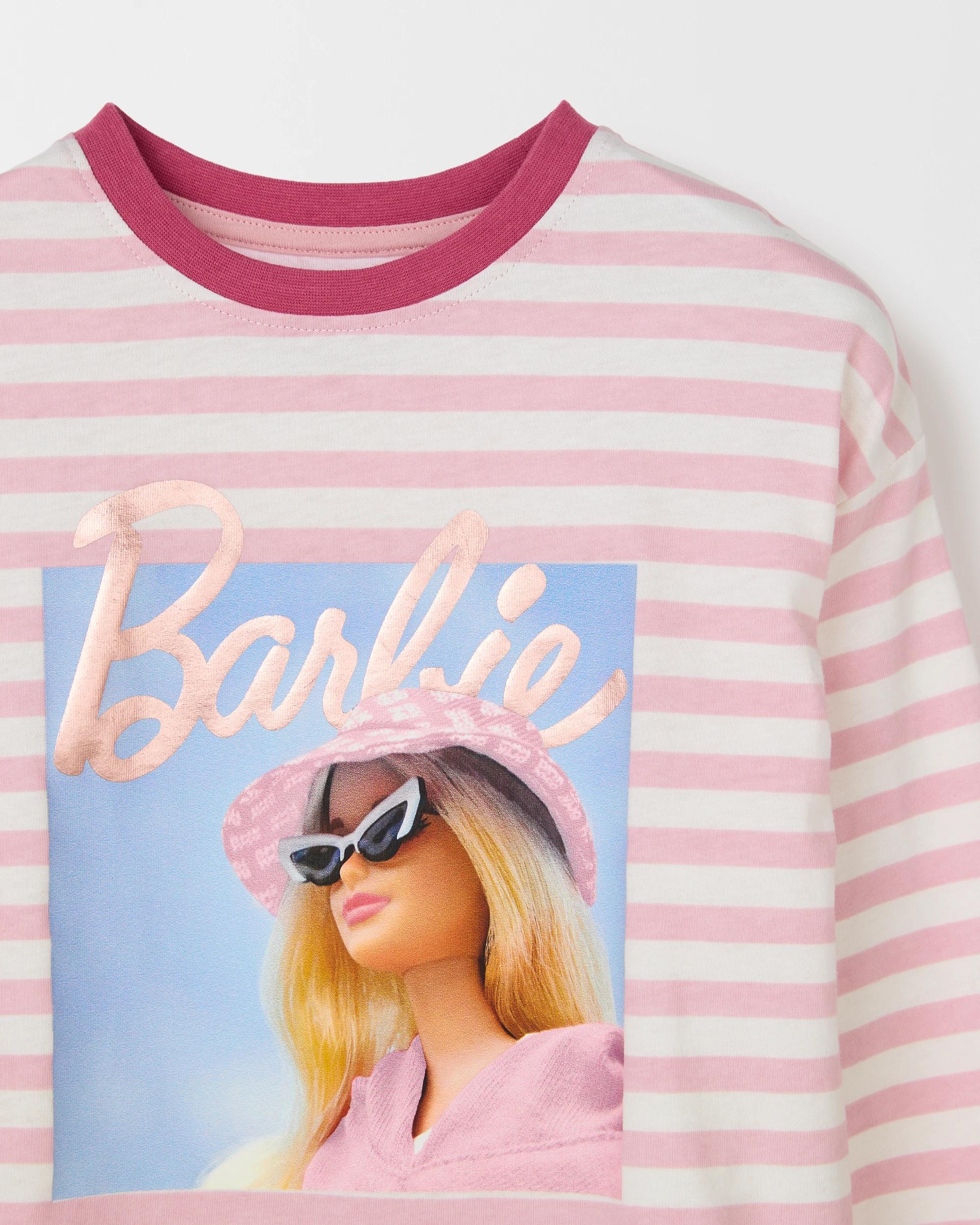 2 Barbie Australian Cotton Long Sleeve T-Shirt PINK STRIPE, 2 of 2