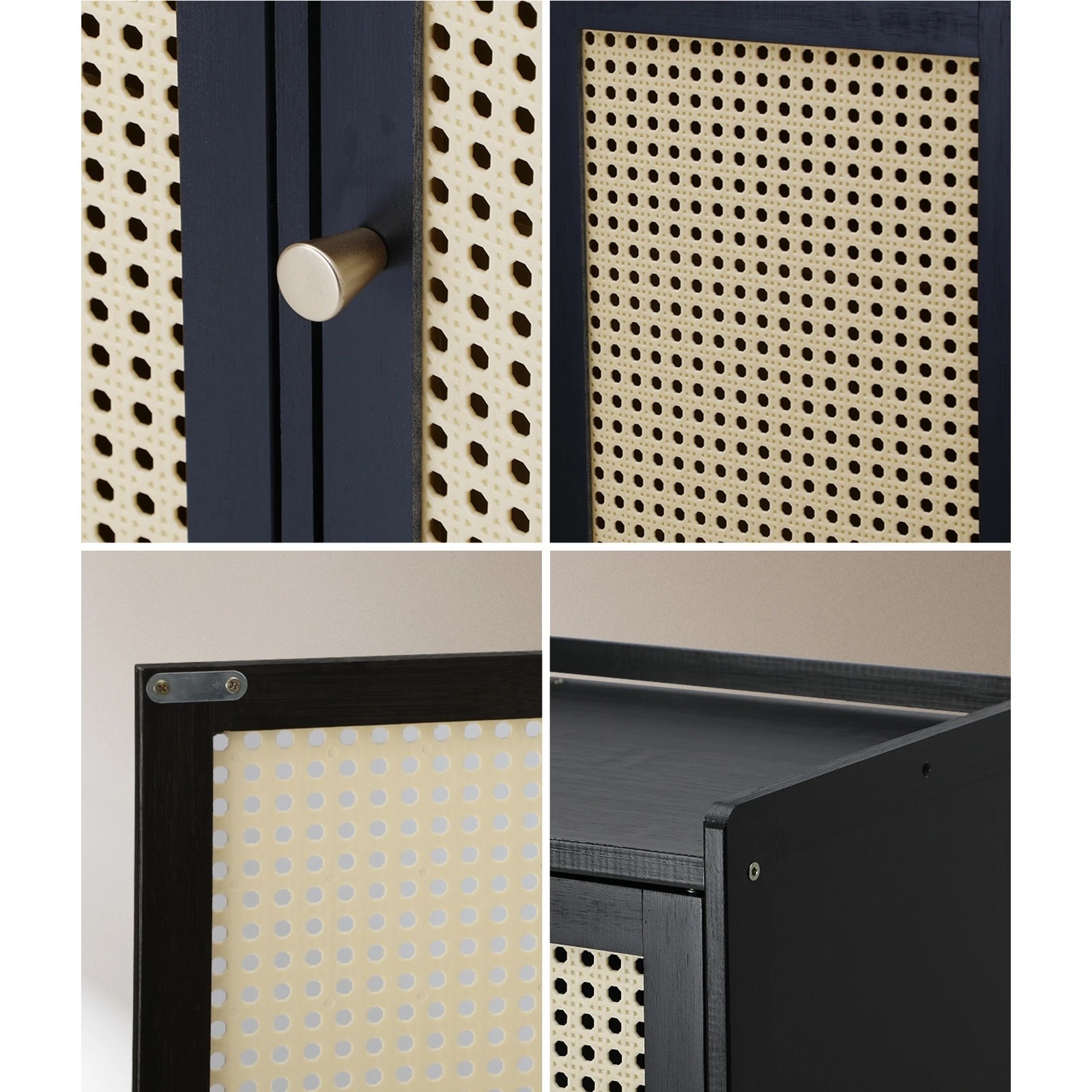 4 Oikiture Shoe Storage Cabinet Shoes Rack Organiser Shelf 3 Doors Rattan Style
 - Black, 4 of 9