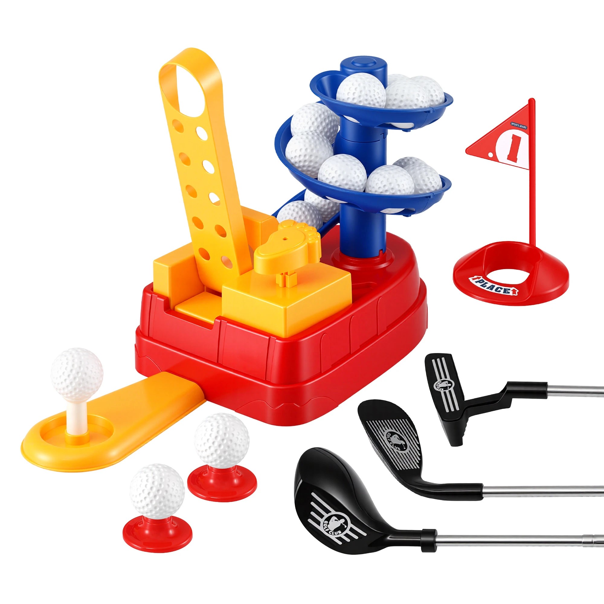 1 Keezi Kids Golf Toy Set with 20 Balls & 3 Clubs Indoor Outdoor Sports Game for Boys Girls Ages 3-8 - Blue, 1 of 7
