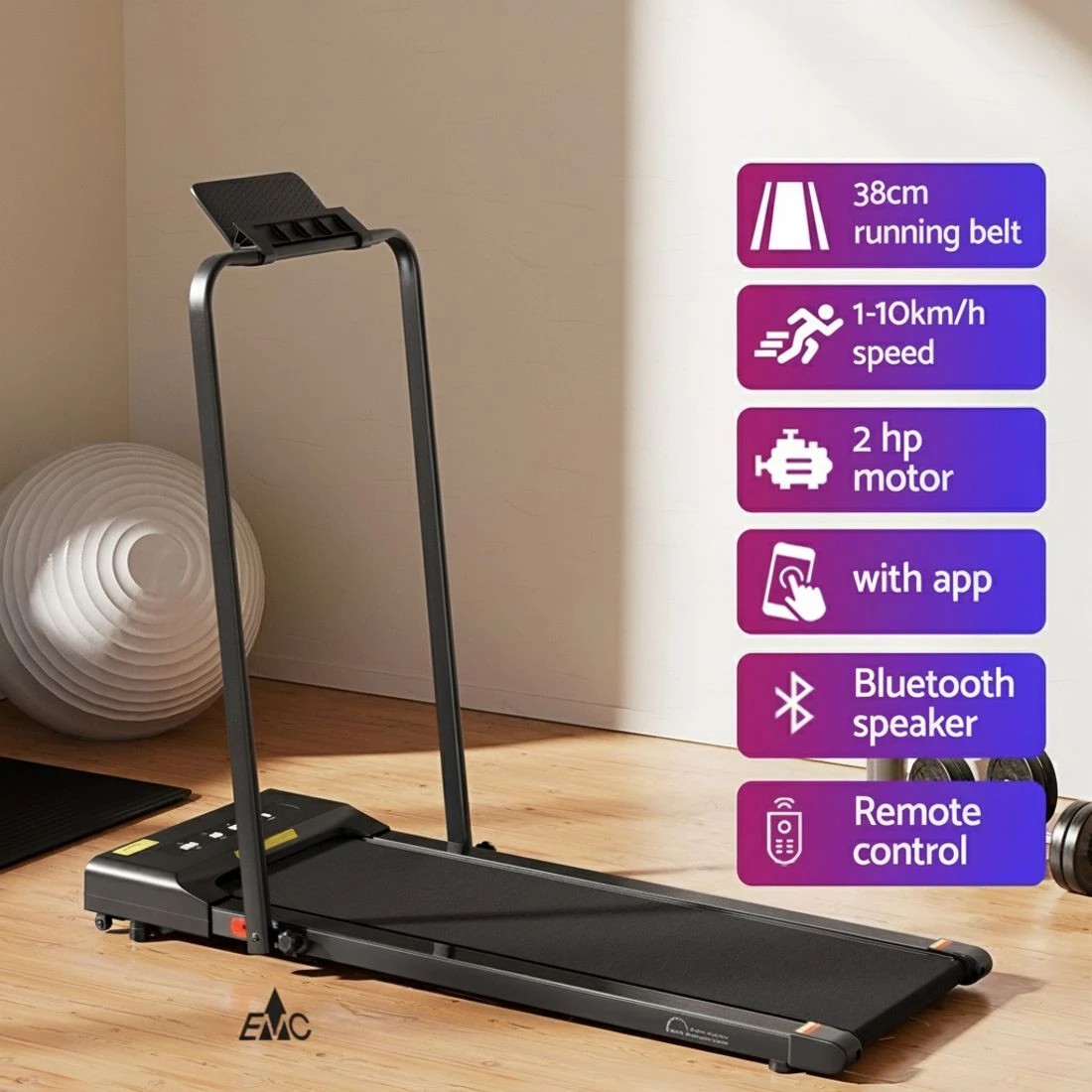 4 Everfit Treadmill Electric Walking Pad Under Desk Home Gym Fitness 380mm Black - Black, 4 of 9