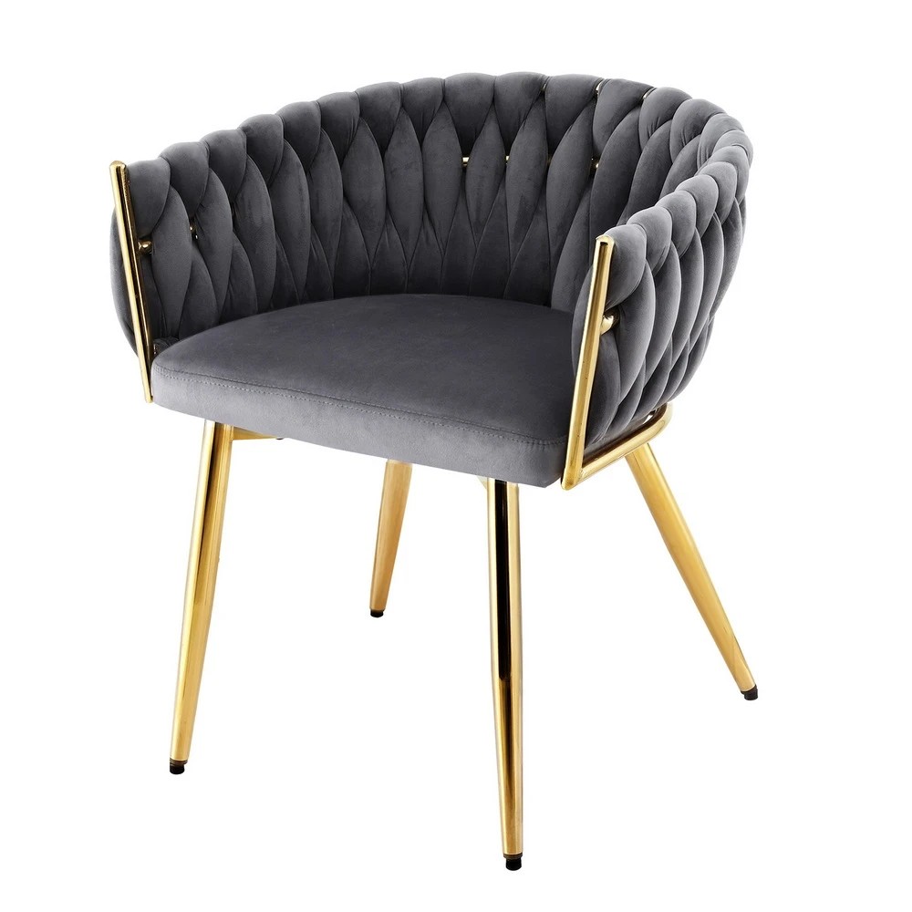 1 Artiss Dining Chair Velvet Weaving Armchair Vanity Chairs - Grey, 1 of 6