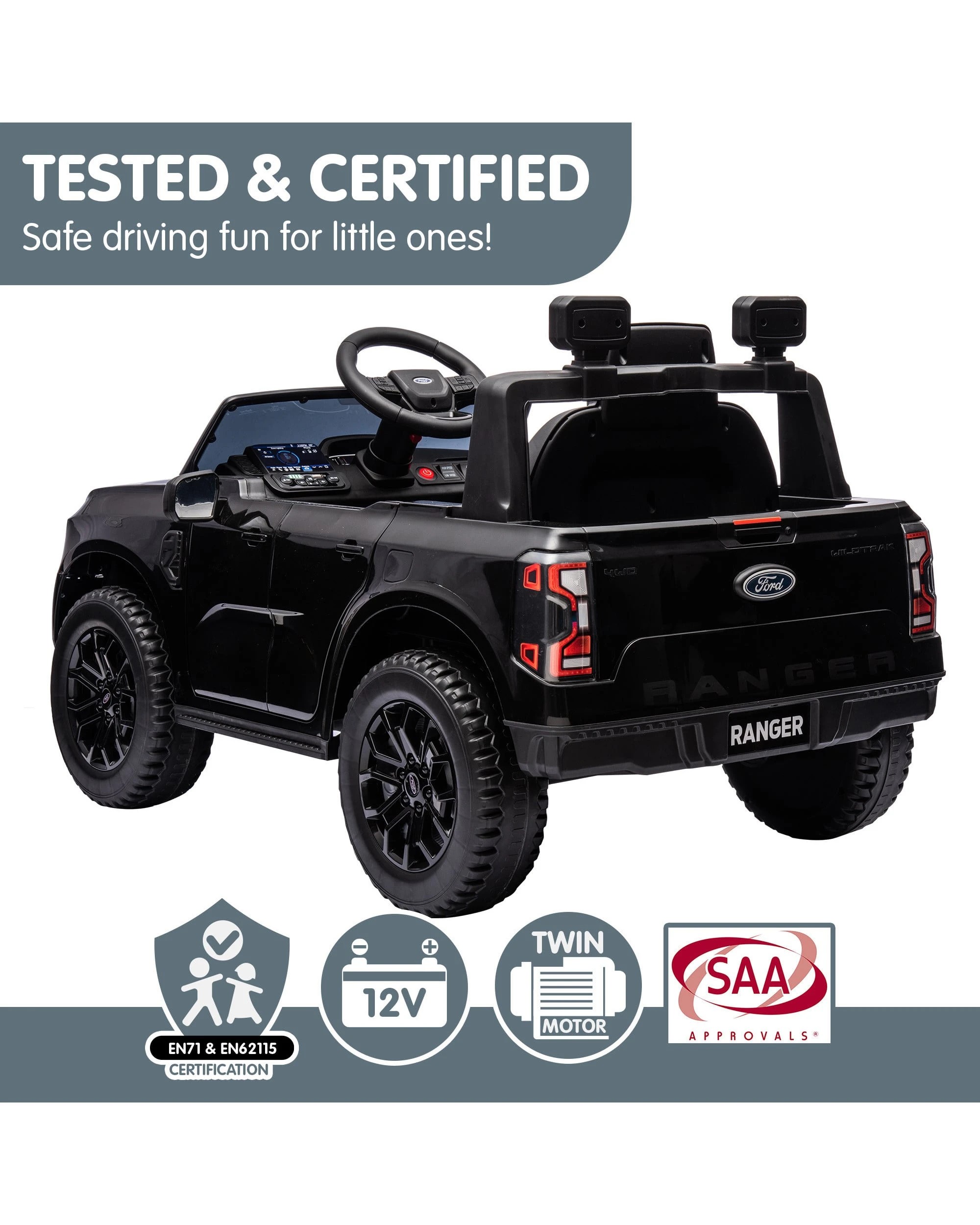 9 Kahuna Ford Ranger Electric Kids Ride On Car - Black, 9 of 9
