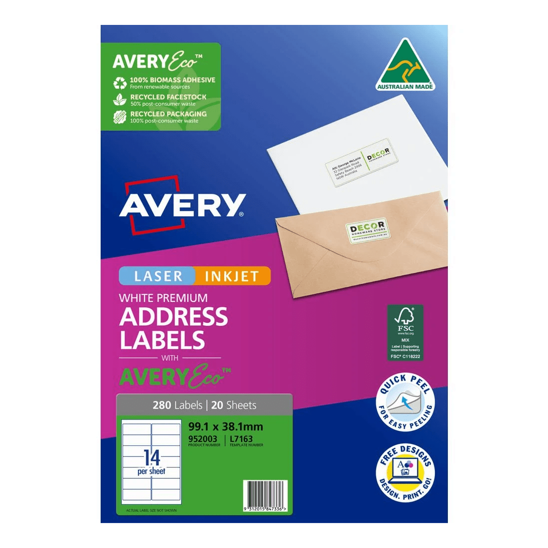 2 Avery Premium White Addressing Labels AveryEco 14UP 20 Sheets, 2 of 10