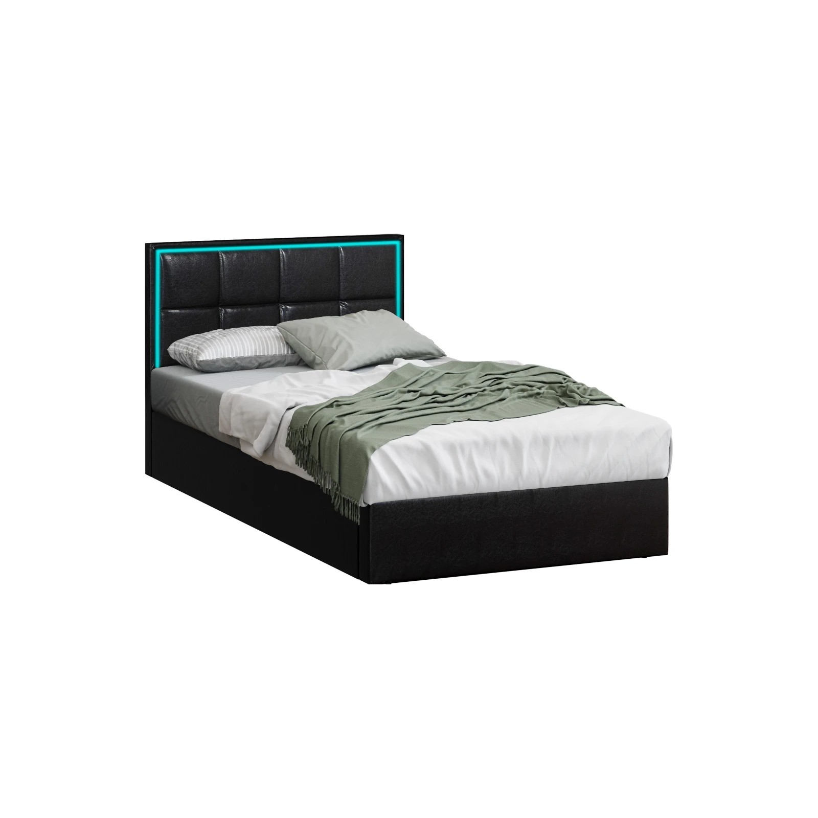 1 Oikiture Bed Frame King Single Size RGB LED Gas Lift Storage Base Leather - Black, 1 of 9