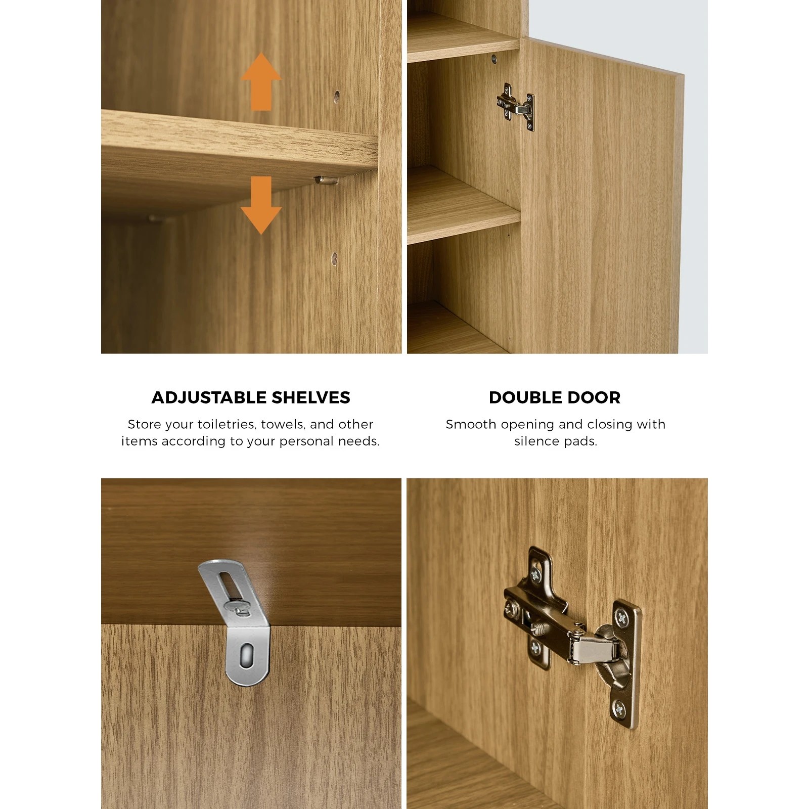 5 Oikiture Bathroom Cabinet Storage Laundry Tall Slim Floor Cupboard
 - natural, 5 of 10