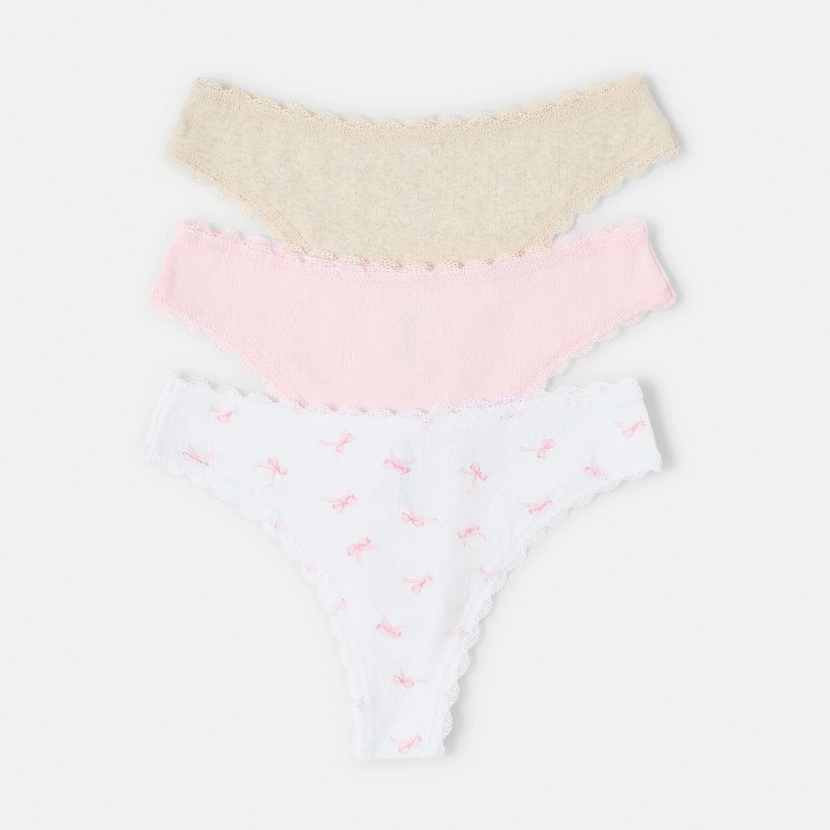 2 3 Pack Pointelle Cheeky Bikini Briefs Pink Bows, 2 of 10