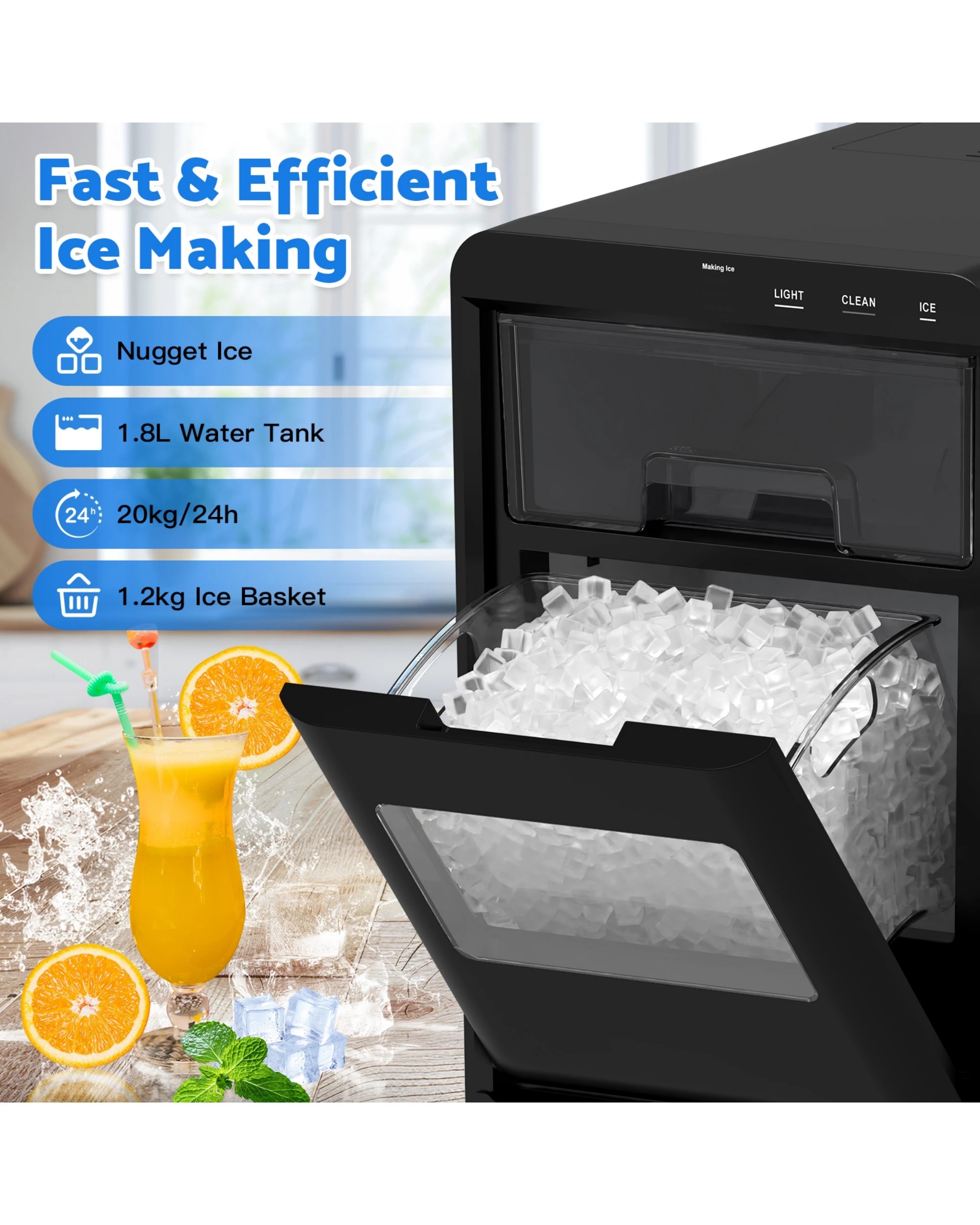 2 Advwin Nugget Ice Maker, Chewable Ice Machine With Soft Pebble Ice, 20kg/day Countertop Ice Maker, 2 of 7