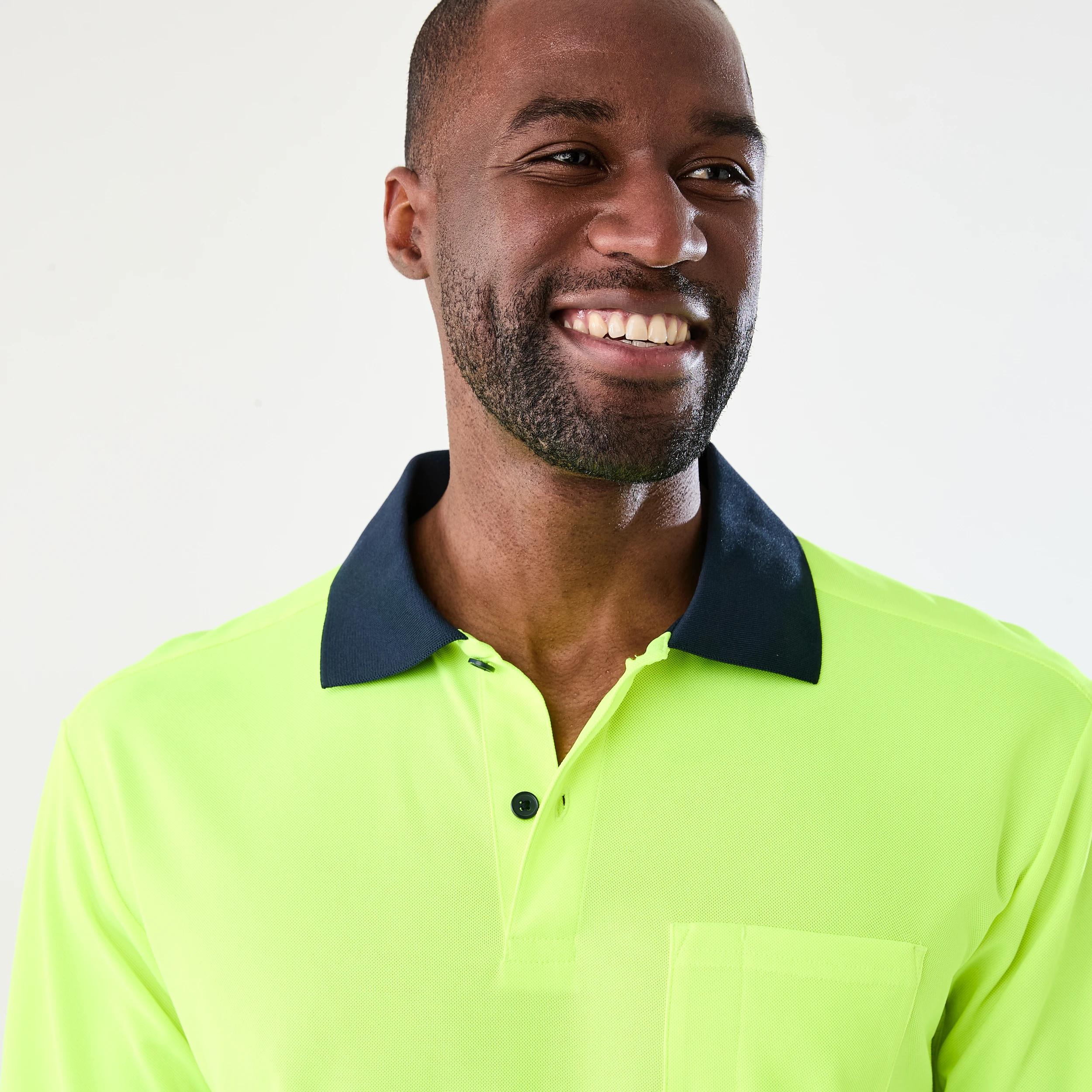 4 Workwear Long Sleeve Hi-Visibility Cool Polo Shirt FLURO YELLOW, 4 of 8