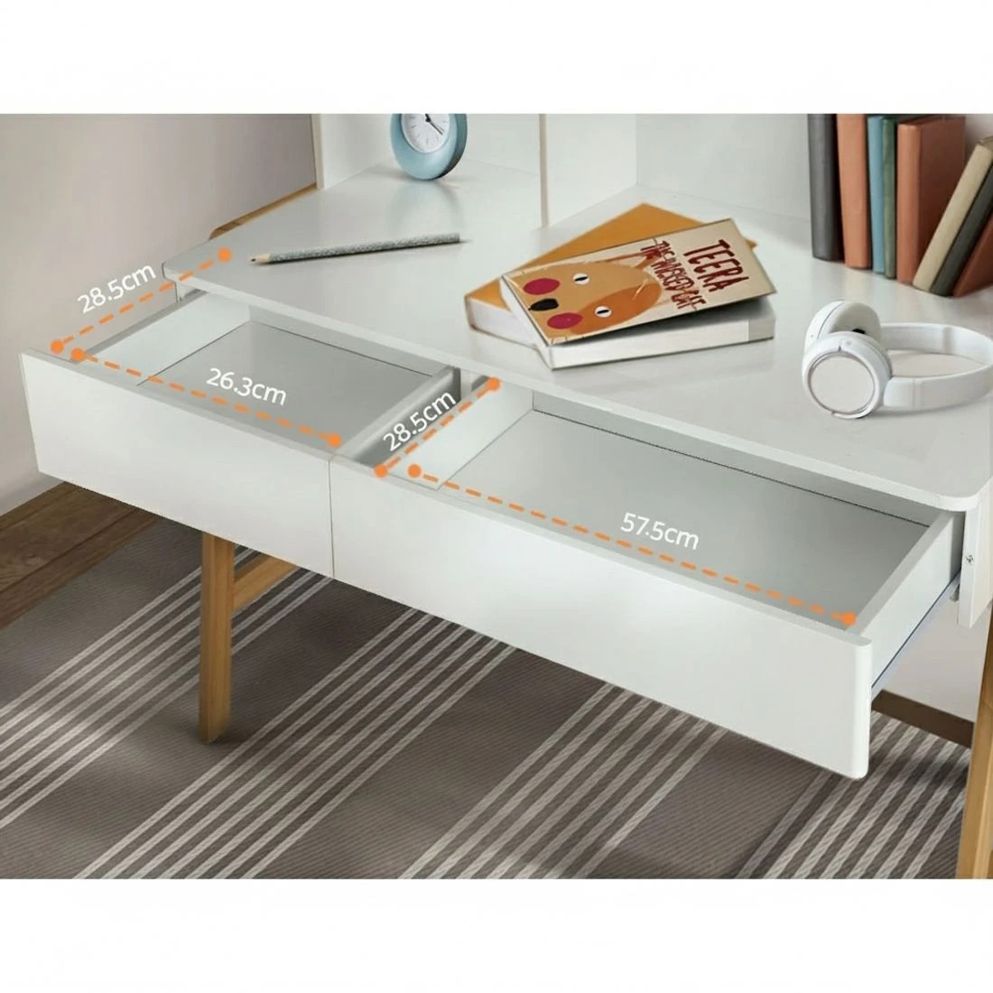 4 Keezi 2PCS Kids Table and Chairs Set Study Activity Toys Storage Desk Drawer - White, 4 of 5