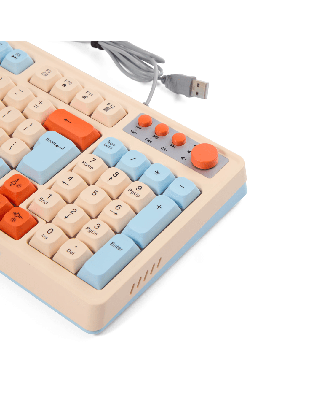 6 Membrane Wired Keyboard - Beige, Blue and Orange, 6 of 8