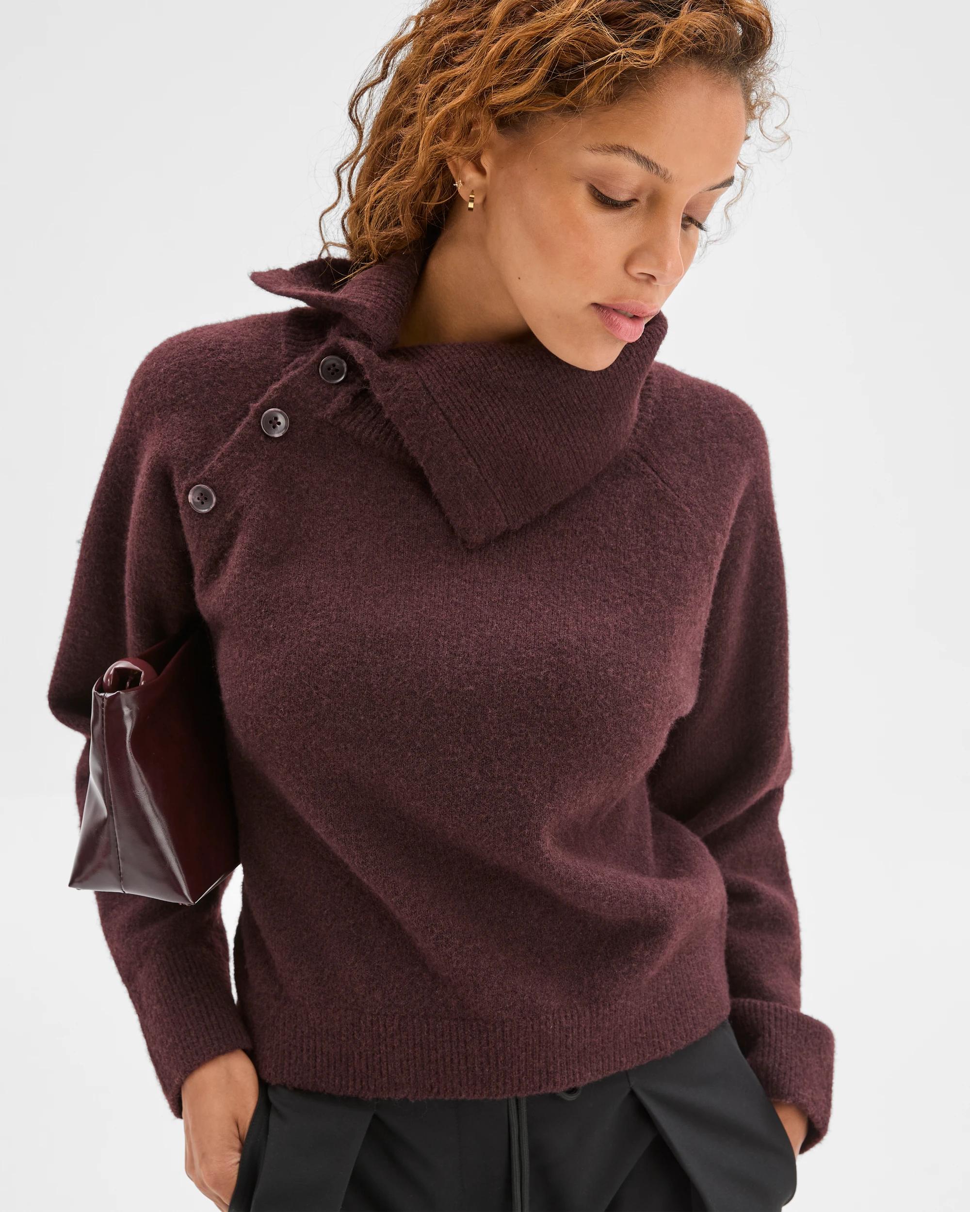 5 Preview Long Sleeve Asymmetric Fold Over Collar Jumper DARK CHCOCOLATE, 5 of 6