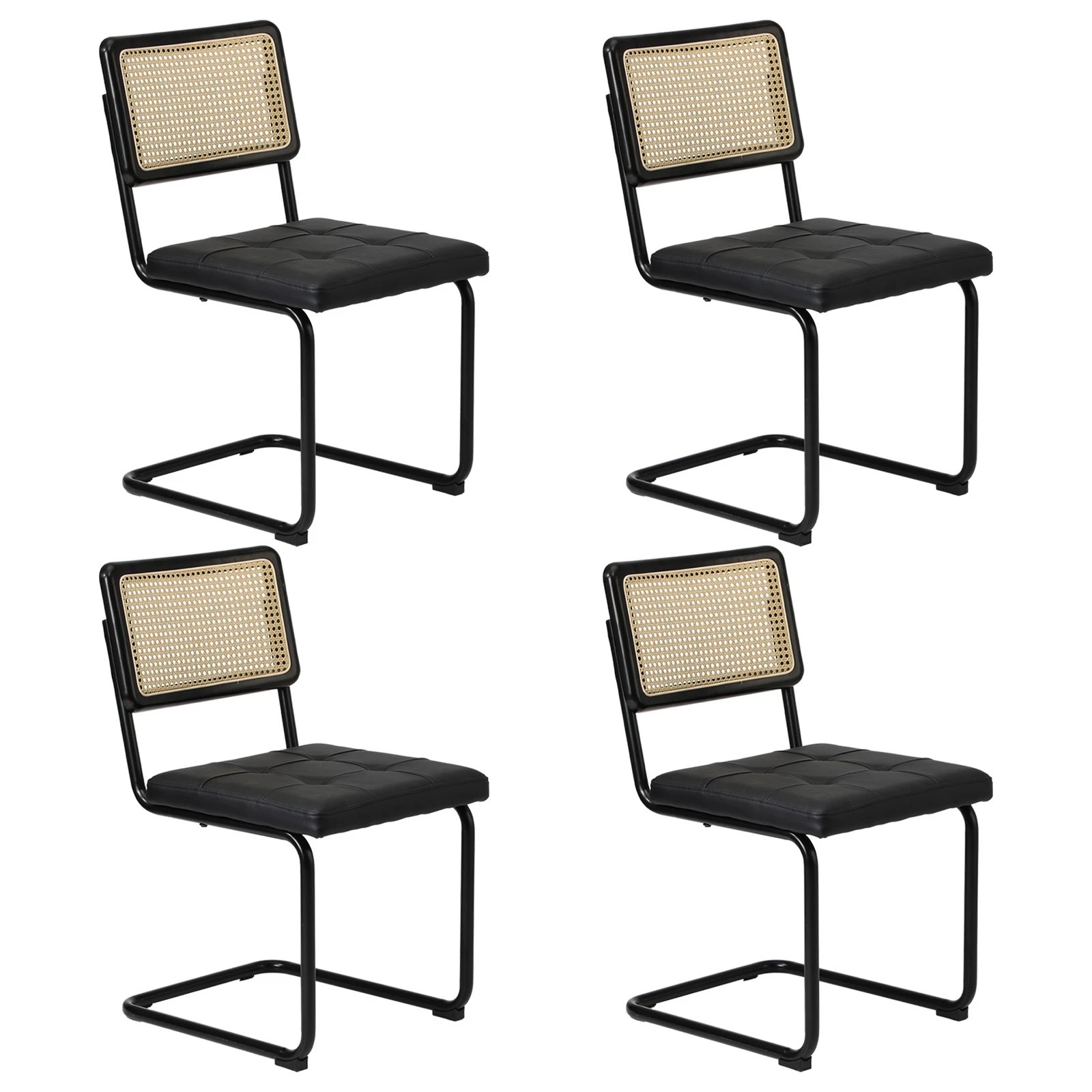 2 Oikiture 4x Rattan Dining Chair Cesca Replica Cantilever PU Leather Padded - Black, 2 of 9