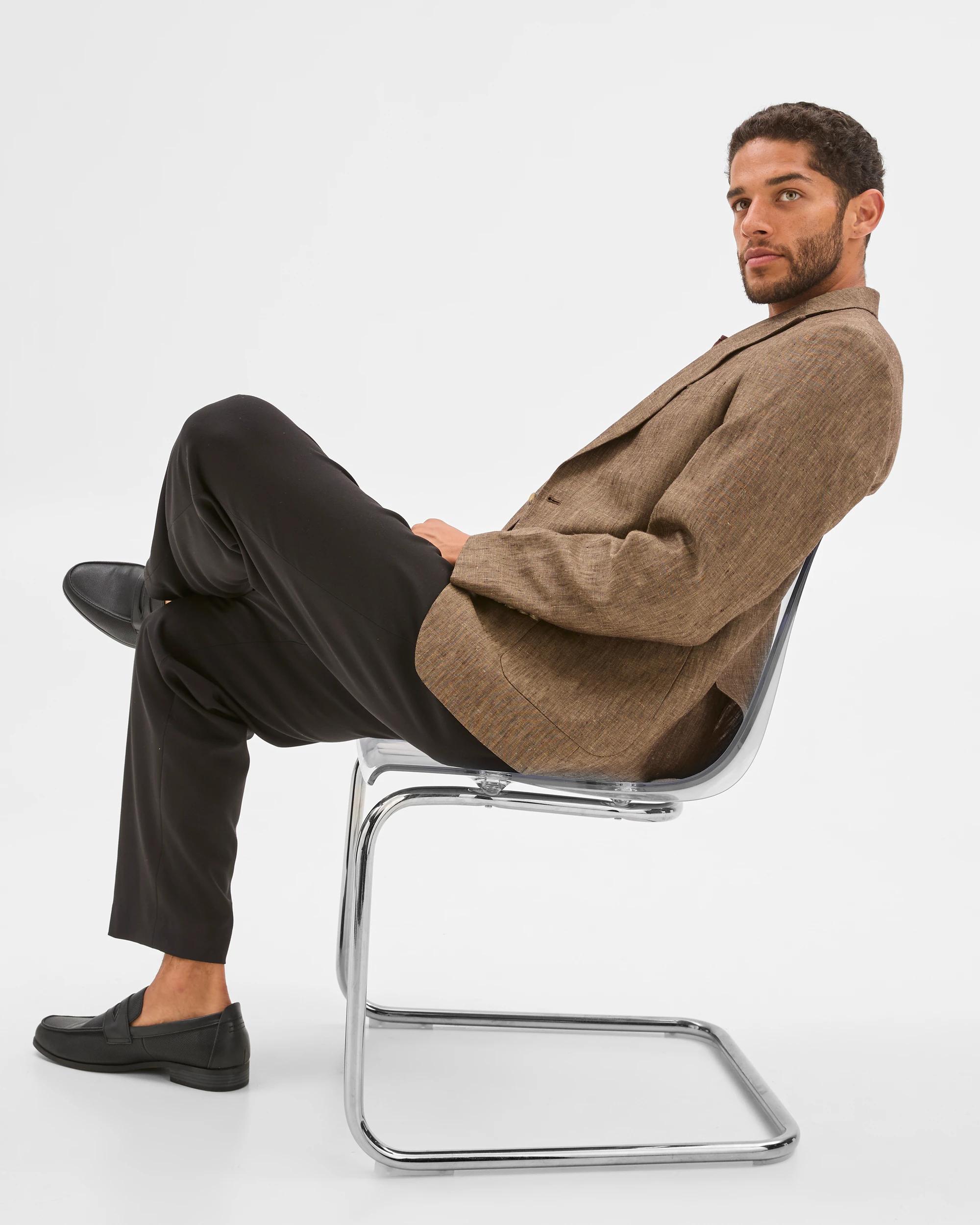 3 Tailored Fit European Linen Blazer - Preview CHOCOLATE, 3 of 7