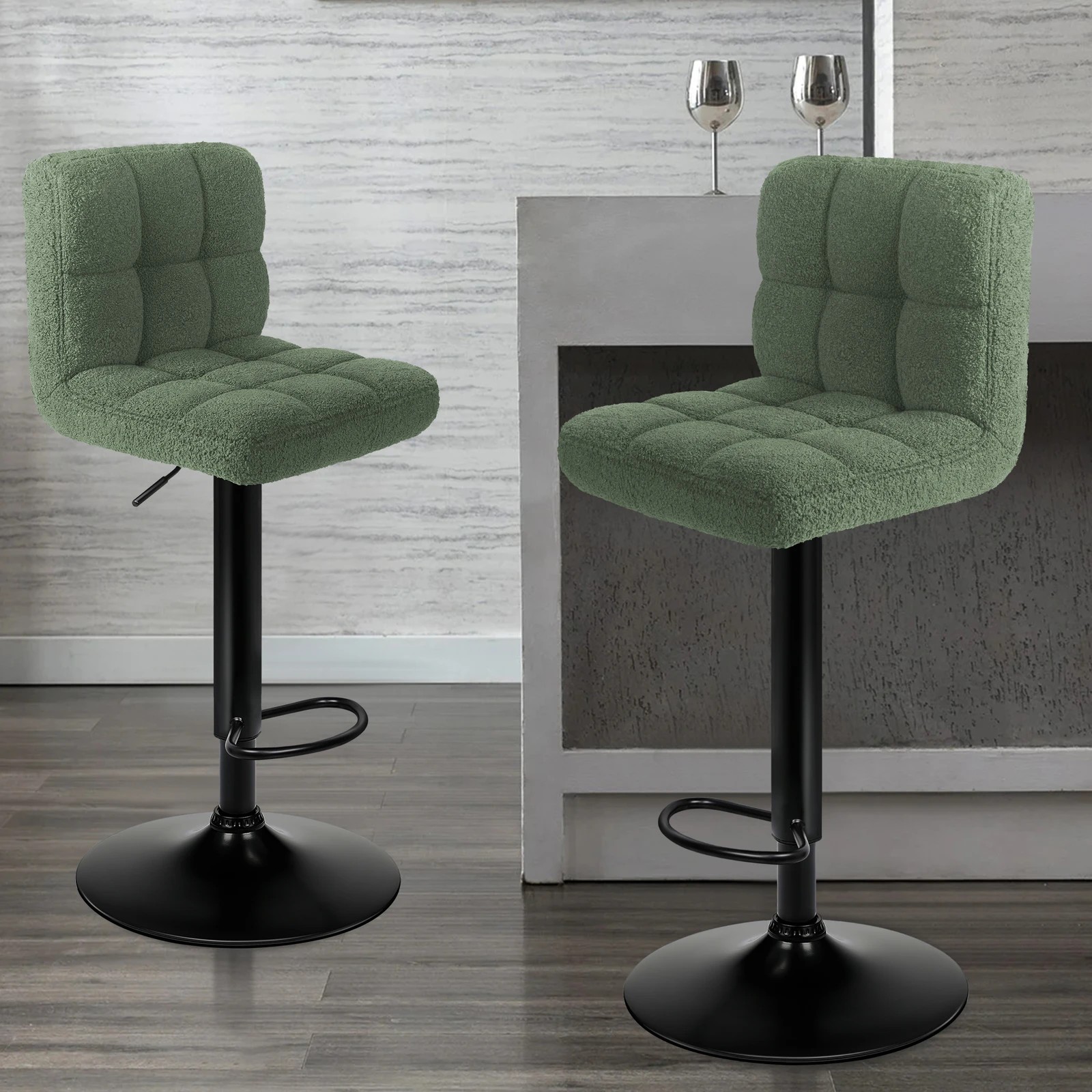 10 Alfordson 2x Bar Stools Ralph Kitchen Swivel Chair Boucle Gas Lift - Green, 10 of 10
