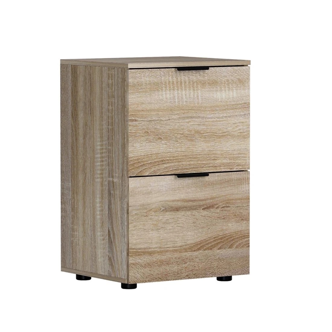 1 Artiss Filing Cabinet Files Storage Office Shelves File Organiser Oak 2 Drawer - Brown, 1 of 8