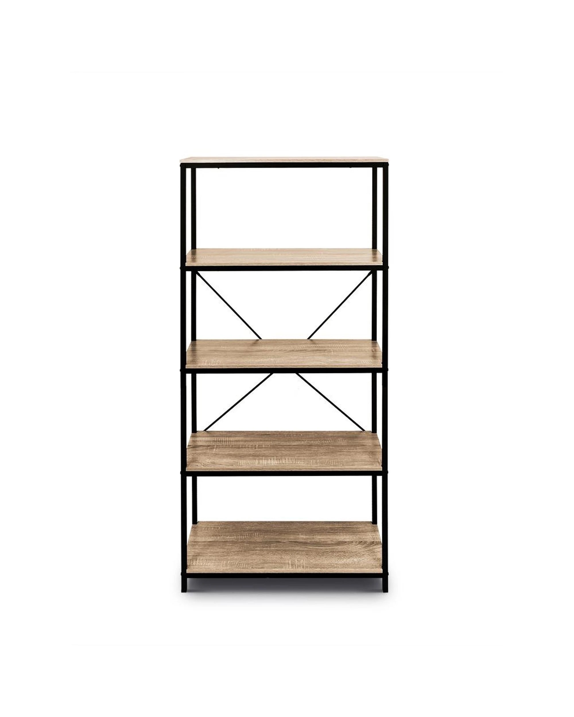 2 HelloFurniture Rome Industrial Style 5-Tier Storage Bookshelf - Oak - Shelf/Bookshelf - Partical Board, 2 of 10