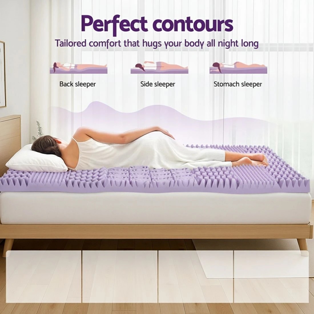 4 Giselle 8cm Memory Foam Mattress Topper Lavender Infused Bamboo Cover 7 Zone Single  Single Bed - Single Bed - Purple, 4 of 9