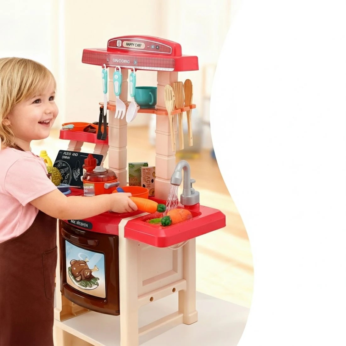 6 Keezi Kids Kitchen Pretend Play Set Cooking Sound Steam Light Function - Multi, 6 of 7