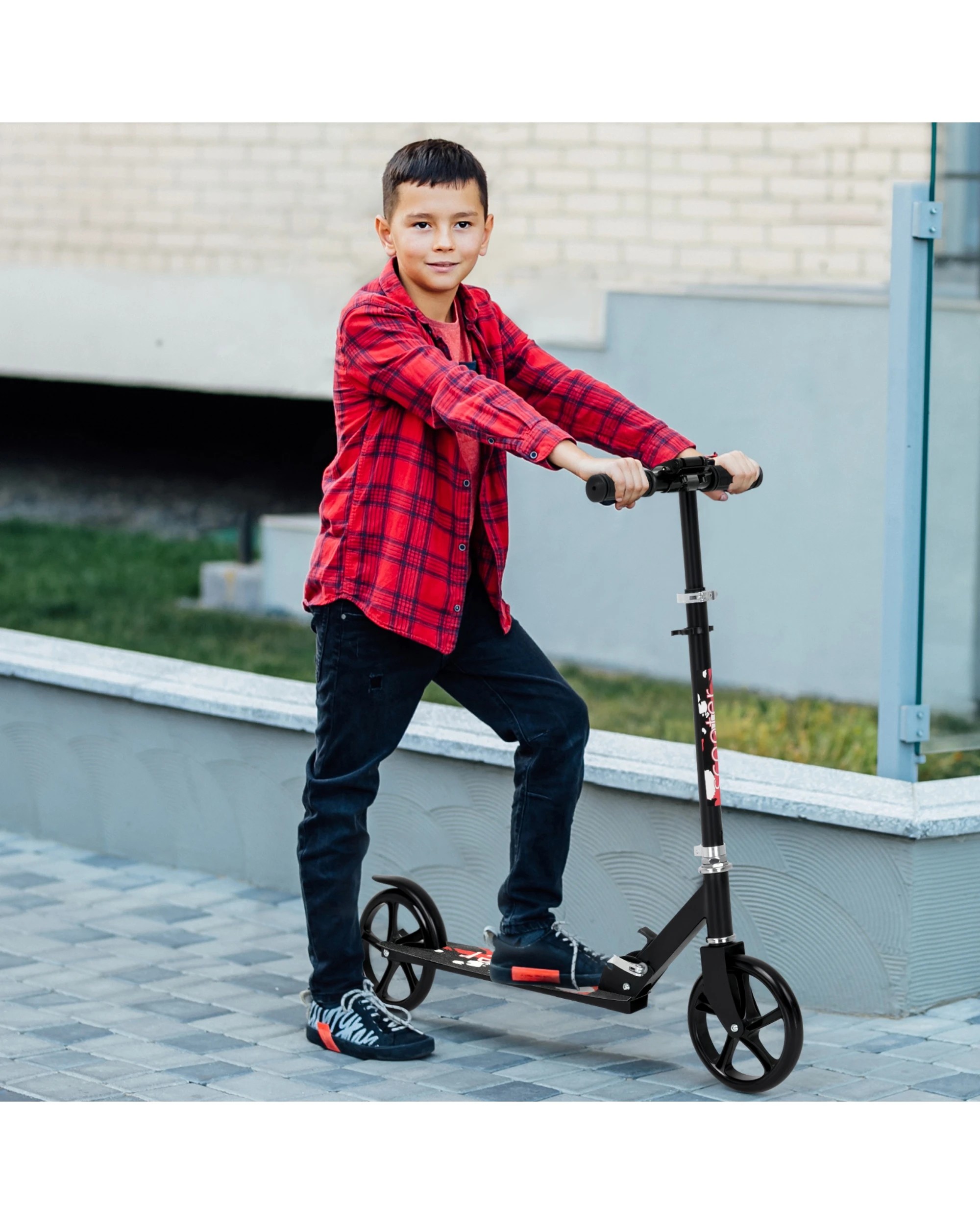3 Advwin Folding Kids Kick Scooter w/ Big Wheel & Adjustable Height Red, 3 of 10
