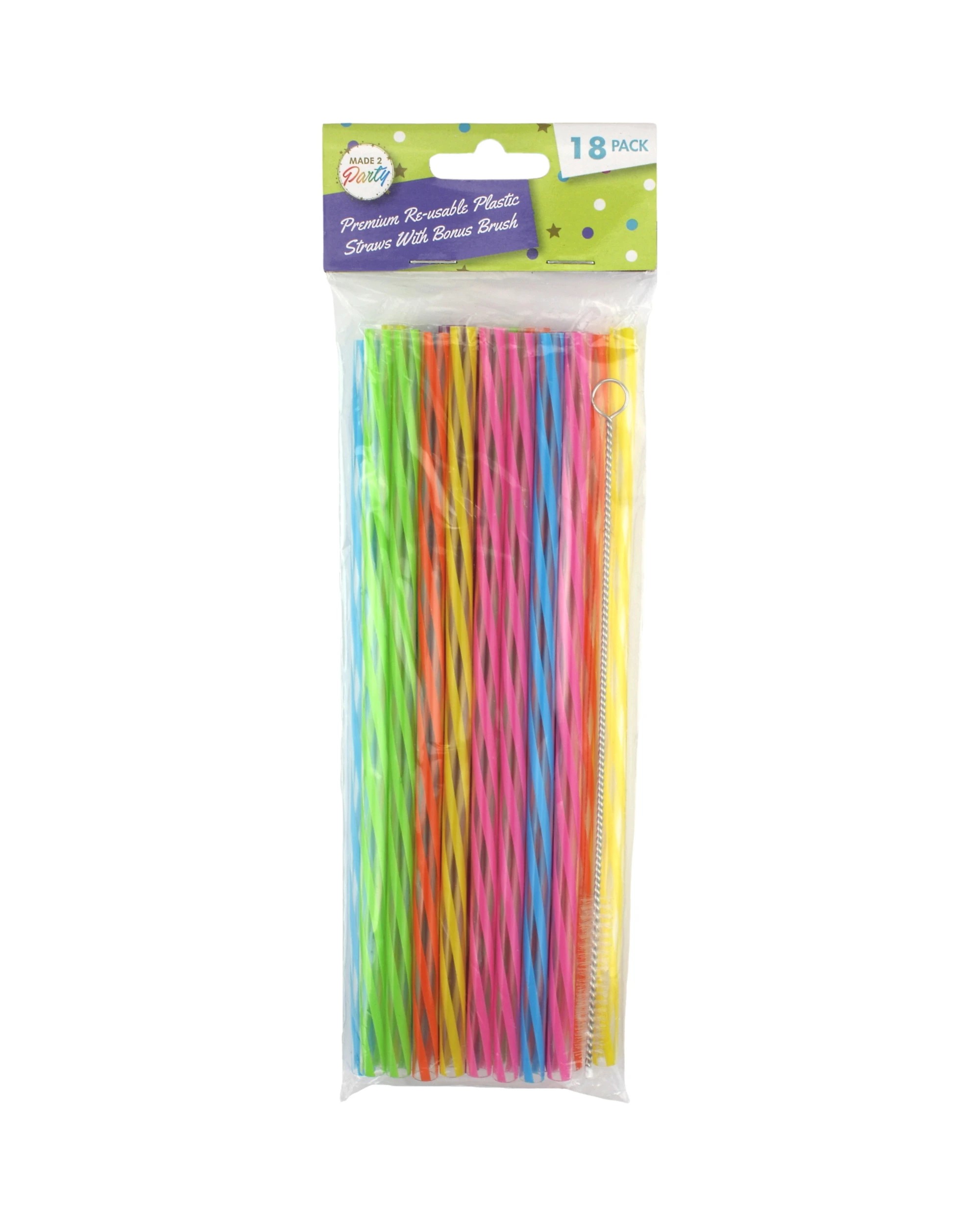 1 Durmaz Colourful Reusable Plastic Straws & Brush Pack of 18, 1 of 1