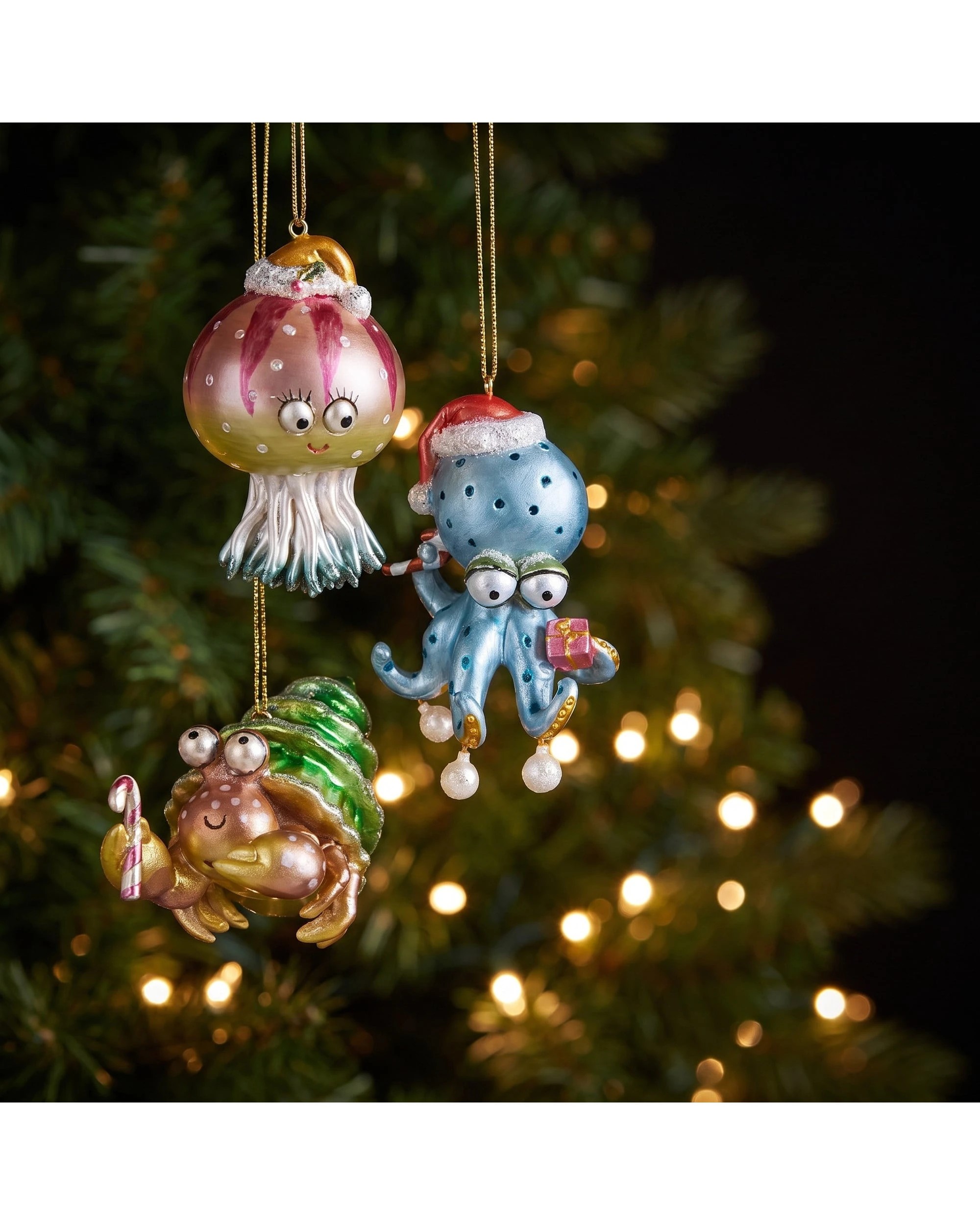 4 Christabelle Set of 3 Sea Animal Christmas Ornaments, Resin, 6.5-7.5 cm - Multi, 4 of 5