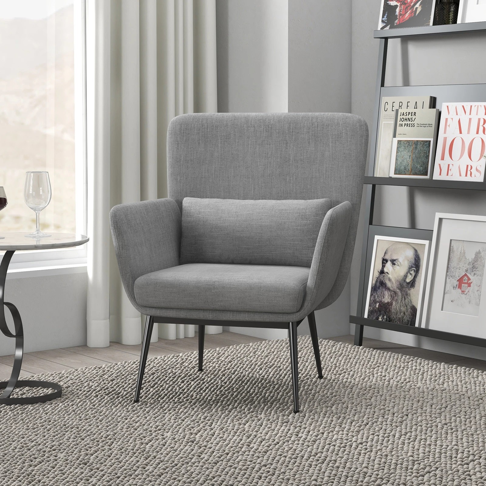 1 Casa Decor Cora Accent Chair Occasional Fabric Luxury Upholstered Light Grey - Grey, 1 of 10